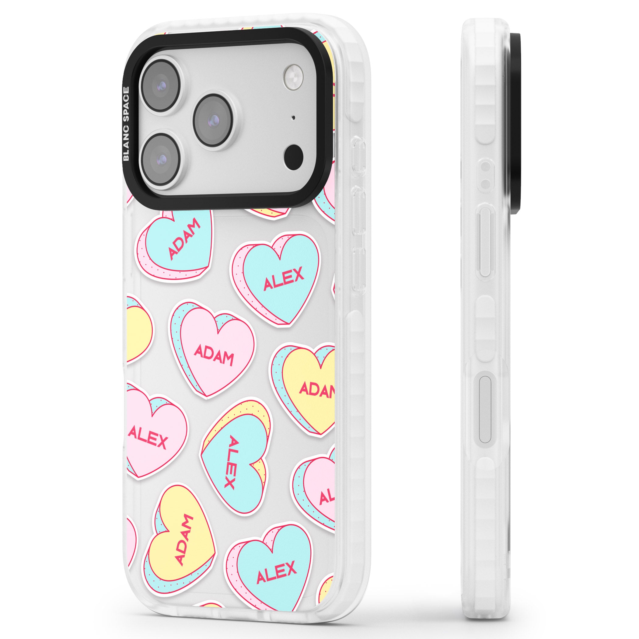 Personalised Love Hearts iPhone 17 Pro Max Impact Clear Phone Case Side Profile