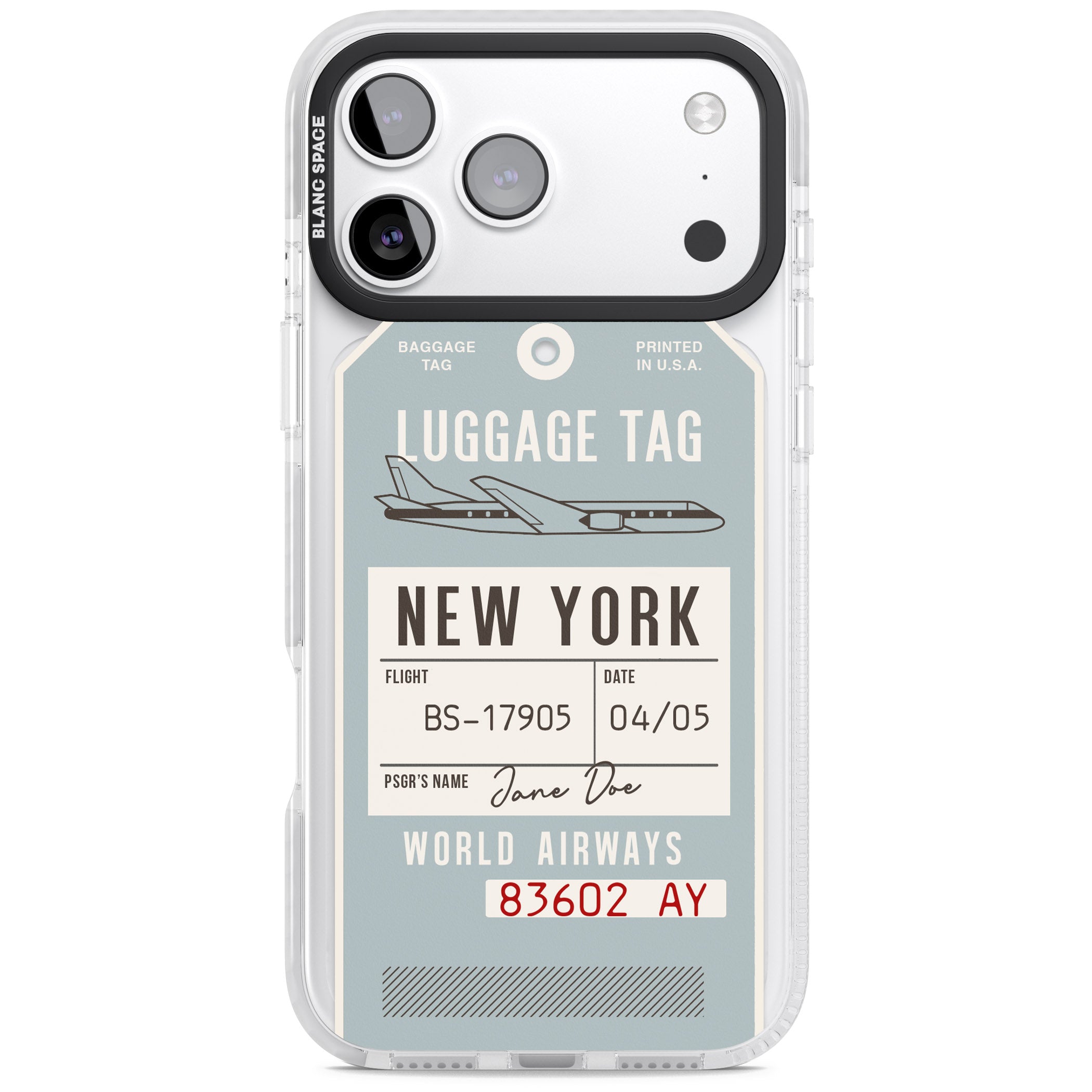 Personalised Vintage Usa Luggage Tag iPhone 17 Pro Max Impact Clear Phone Case