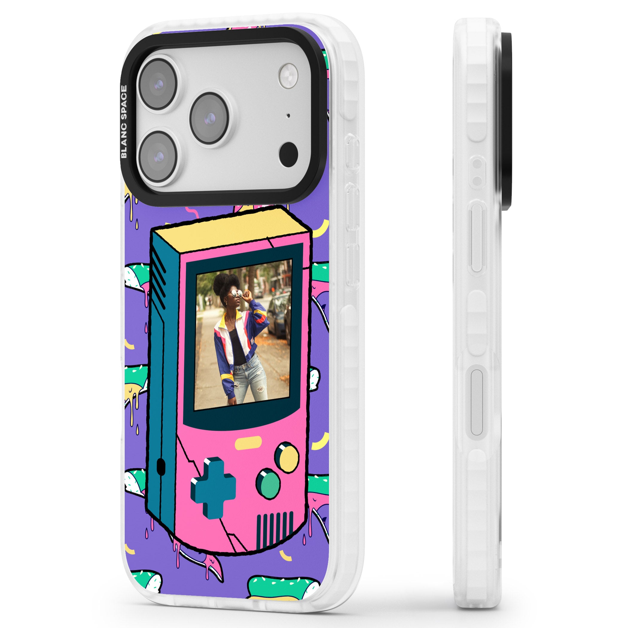 Personalised Retro Game Photo Case iPhone 17 Pro Max Impact Clear Phone Case Side Profile