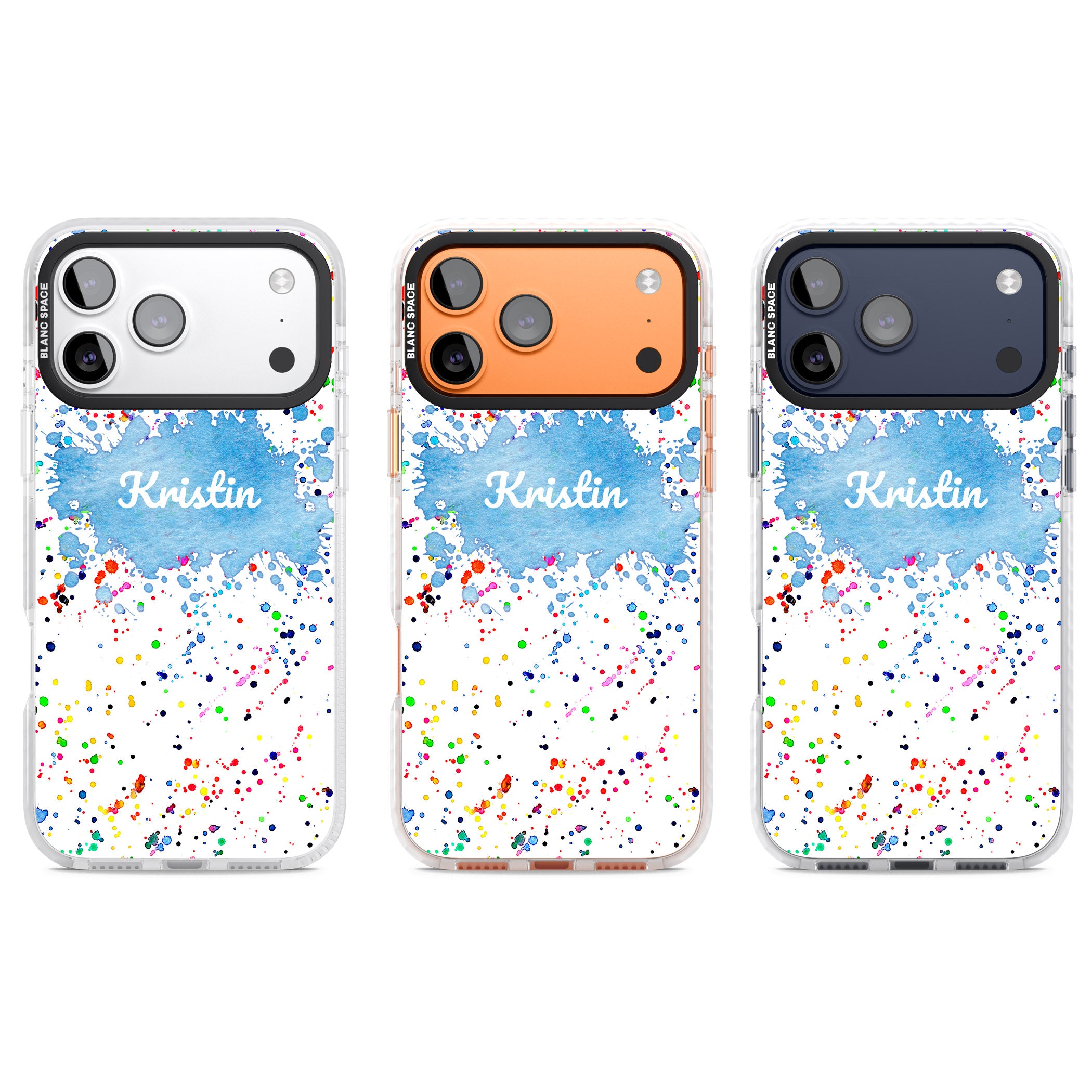 Personalised Rainbow Splatter Name iPhone 17 Pro Impact Clear Phone Case APT Impact Protection
