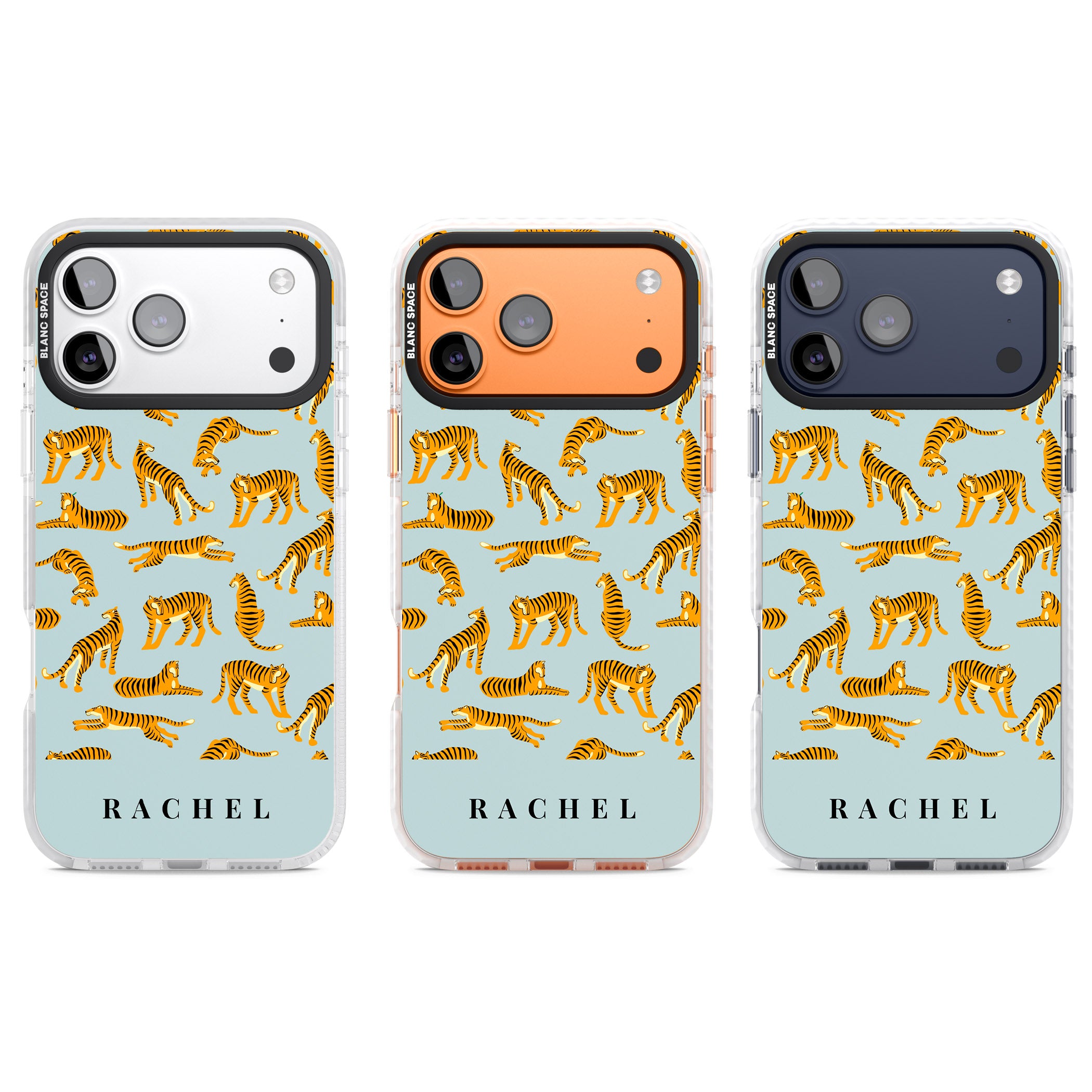 Personalised Turquoise Tiger Pattern iPhone 17 Pro Impact Clear Phone Case APT Impact Protection