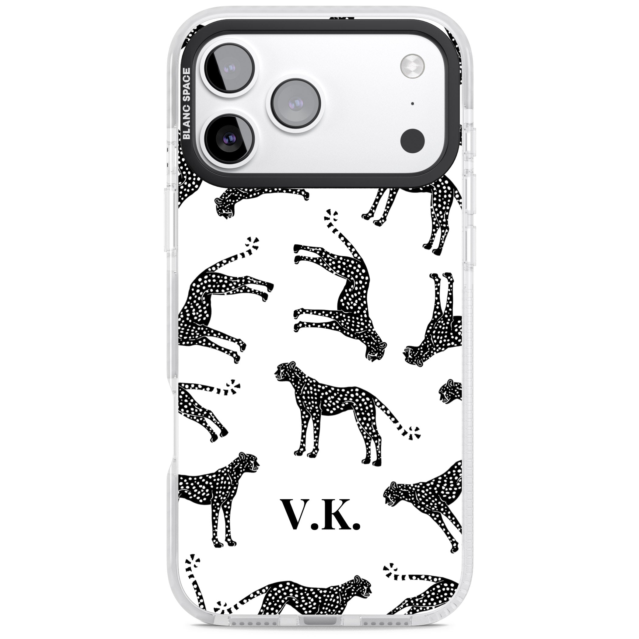 Personalised Black & White Cheetah Pattern iPhone 17 Pro Max Impact Clear Phone Case