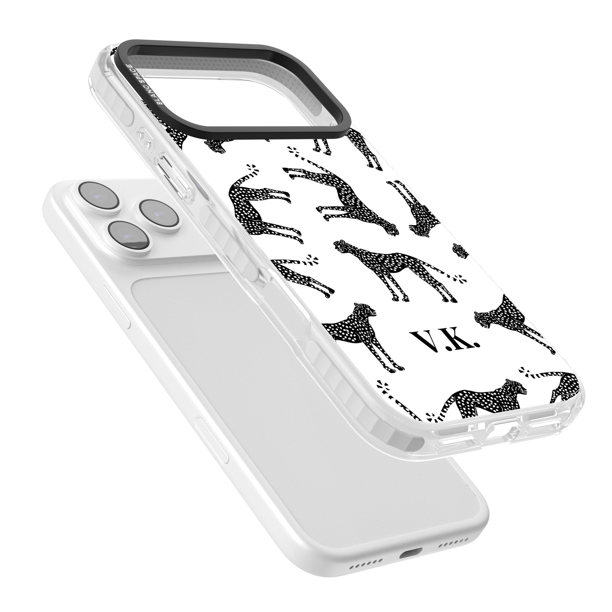 Personalised Black & White Cheetah Pattern iPhone 17 Pro Max Impact Clear Phone Case Colours