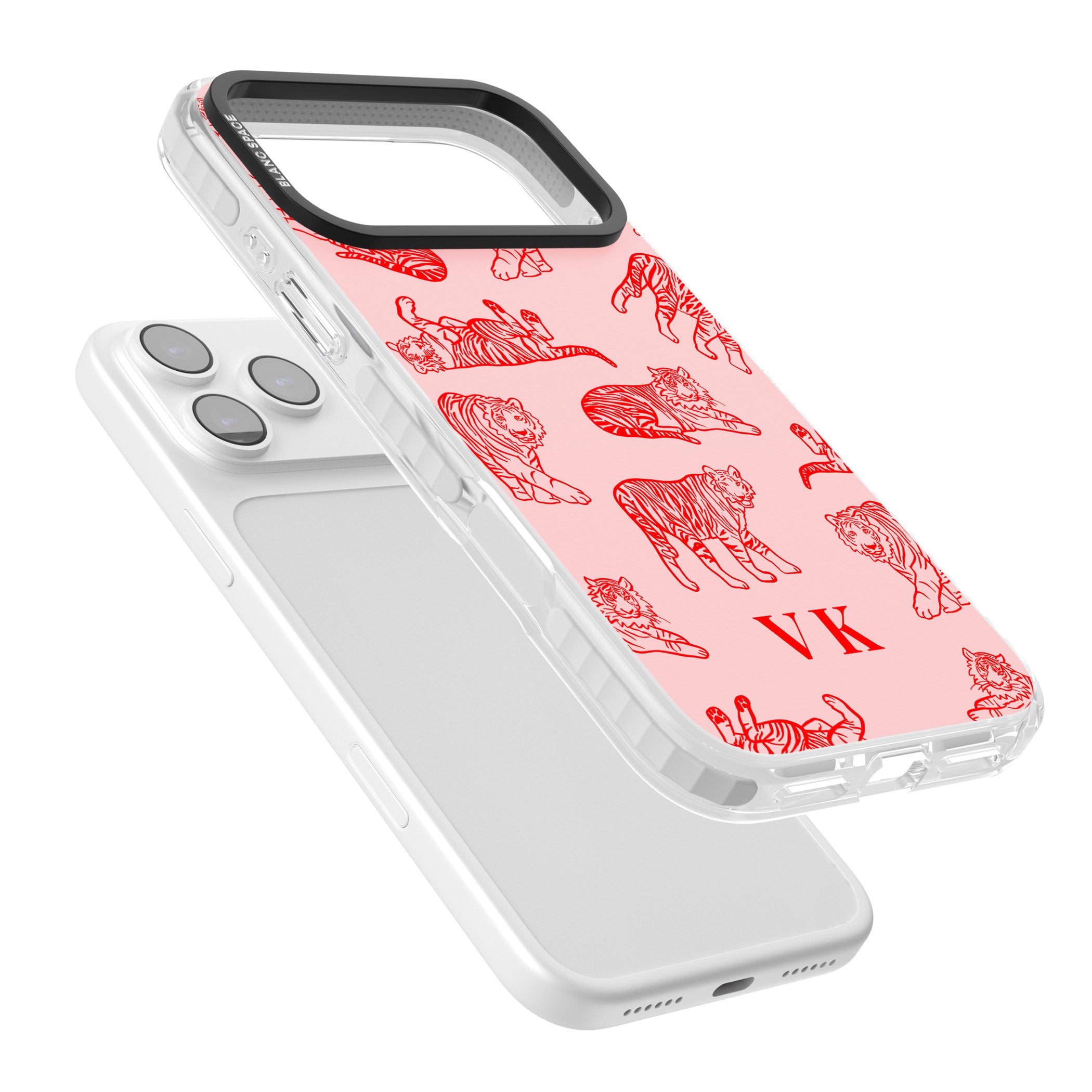 Personalised Red Tiger Outlines On Pink iPhone 17 Pro Max Impact Clear Phone Case Colours