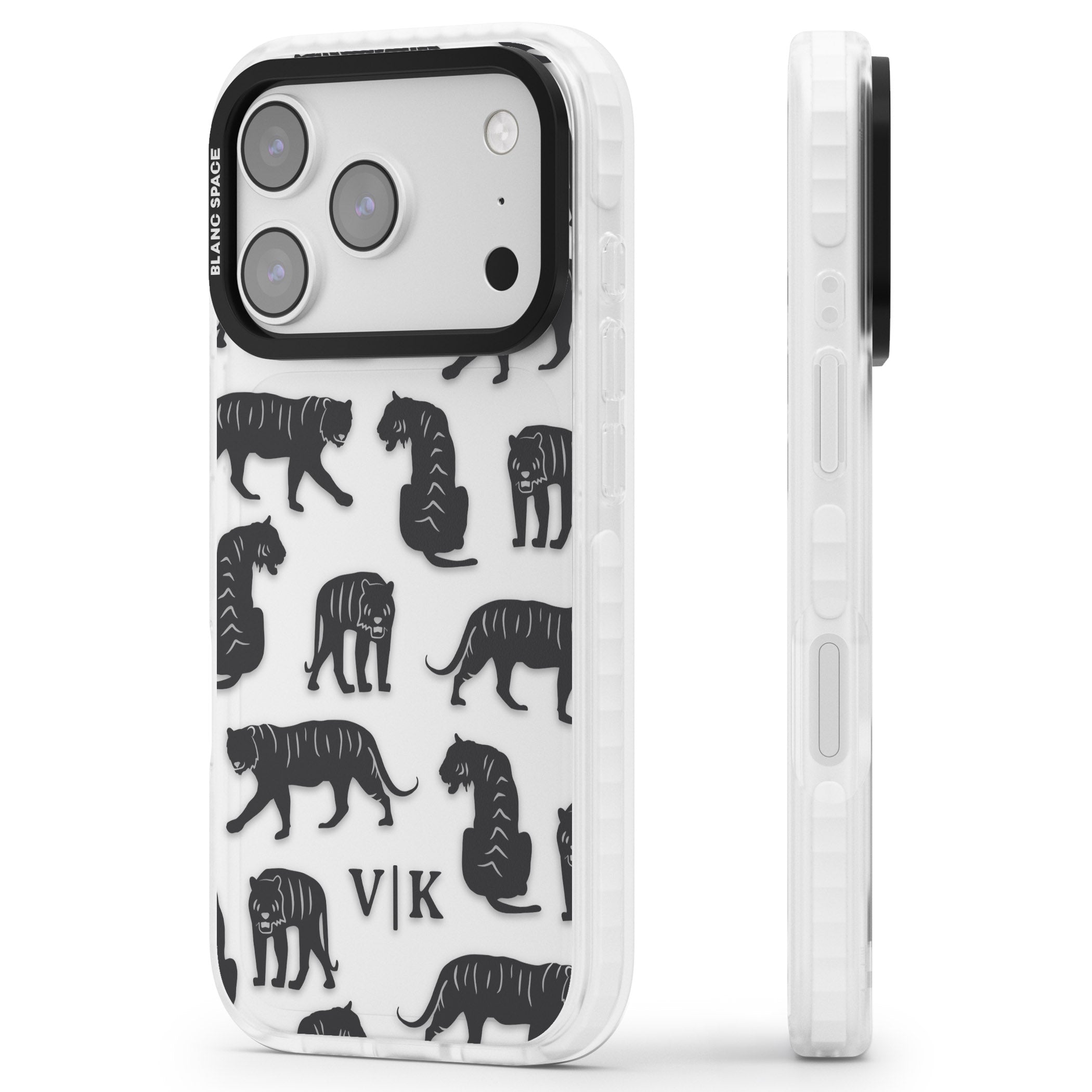Personalised Tiger Silhouettes iPhone 17 Pro Max Impact Clear Phone Case Side Profile