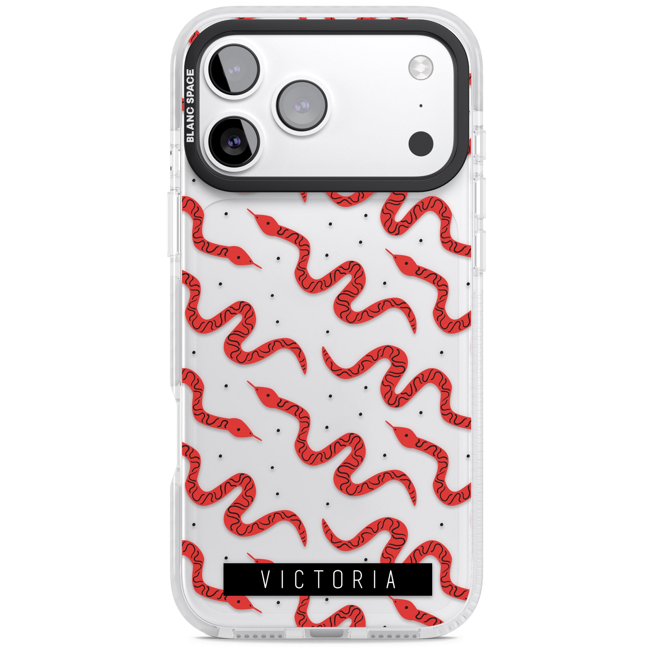 Personalised Red Snake Pattern iPhone 17 Pro Max Impact Clear Phone Case