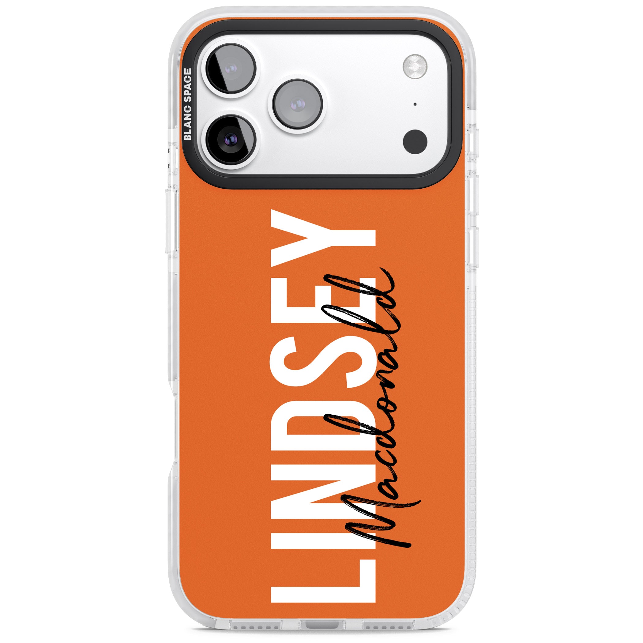 Personalised Bold Name: Orange iPhone 17 Pro Max Impact Clear Phone Case