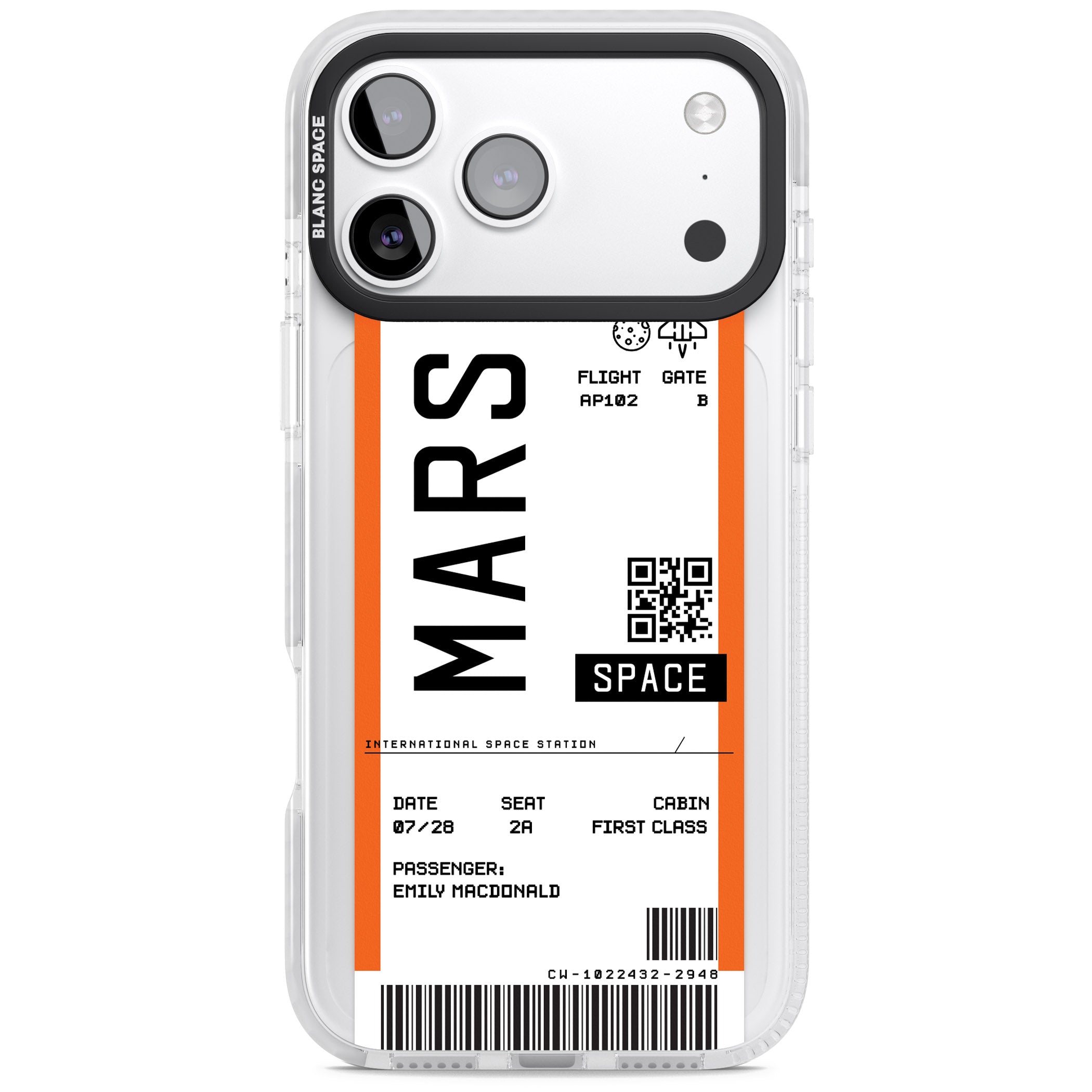 Personalised Mars Travel Ticket iPhone 17 Pro Max Impact Clear Phone Case
