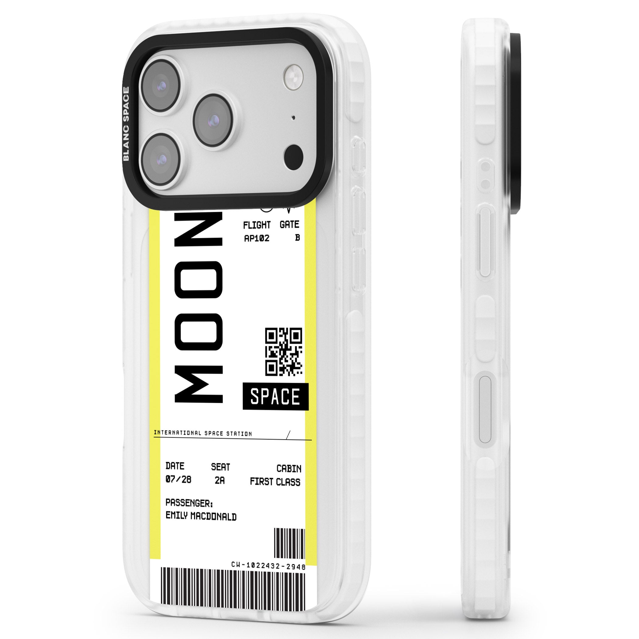 Personalised Moon Travel Ticket iPhone 17 Pro Impact Clear Phone Case Side Profile