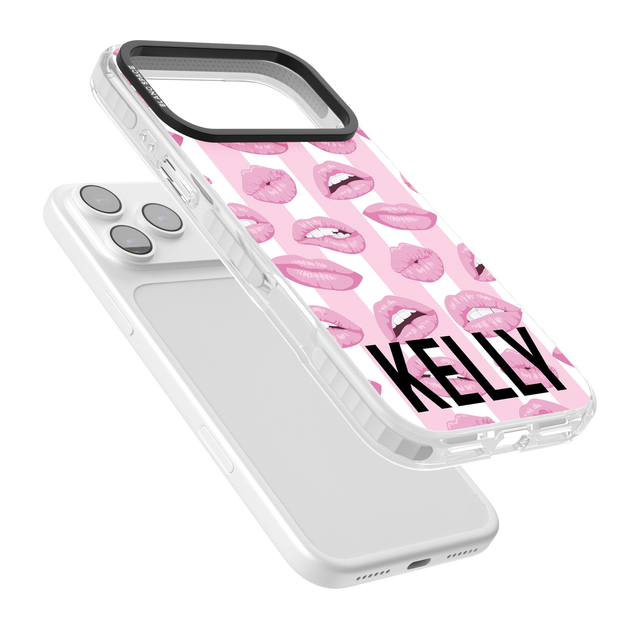 Personalised Pink Stripes & Lips iPhone 17 Pro Max Impact Clear Phone Case Colours