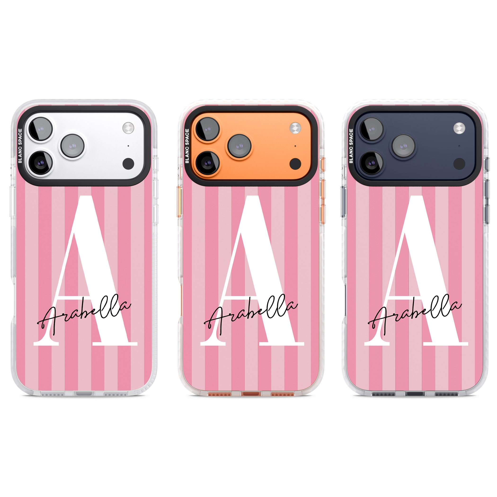 Personalised Pink Stripes Initial iPhone 17 Pro Impact Clear Phone Case APT Impact Protection