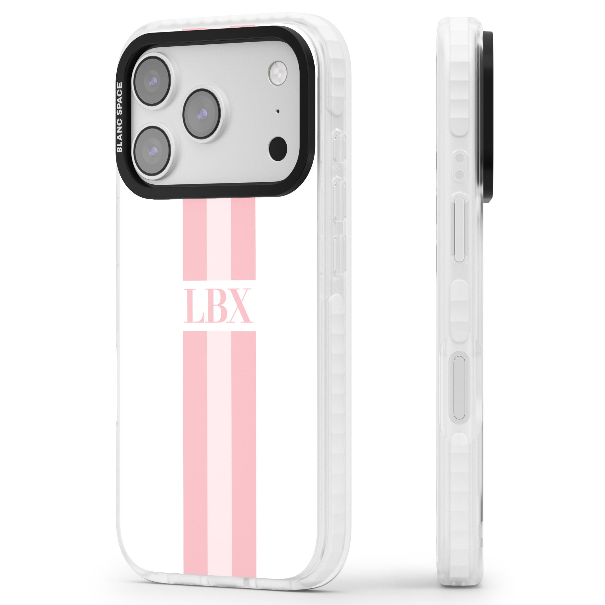 Personalised Minimal Pink Stripe iPhone 17 Pro Impact Clear Phone Case Side Profile
