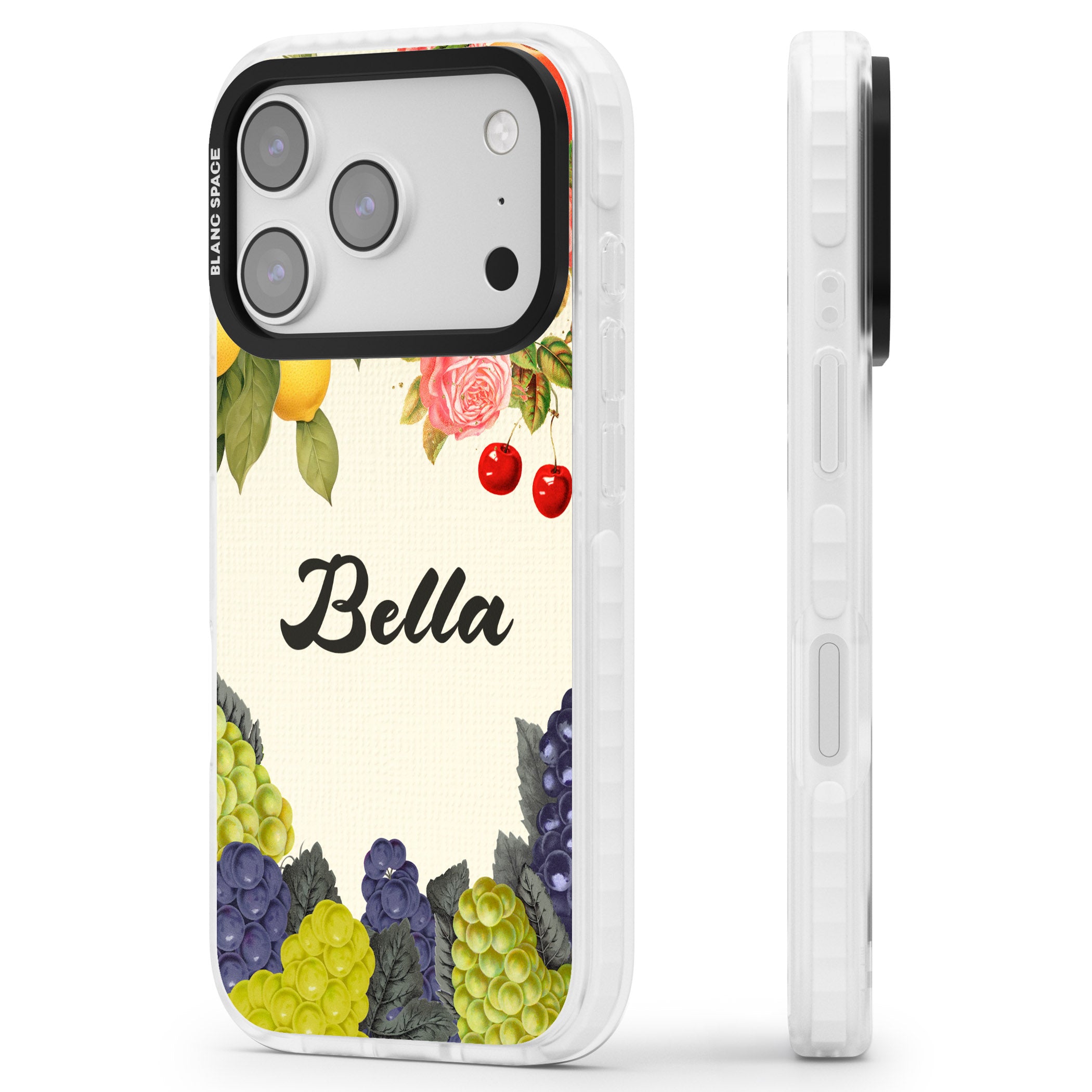 Personalised Vintage Fruits iPhone 17 Pro Impact Clear Phone Case Side Profile