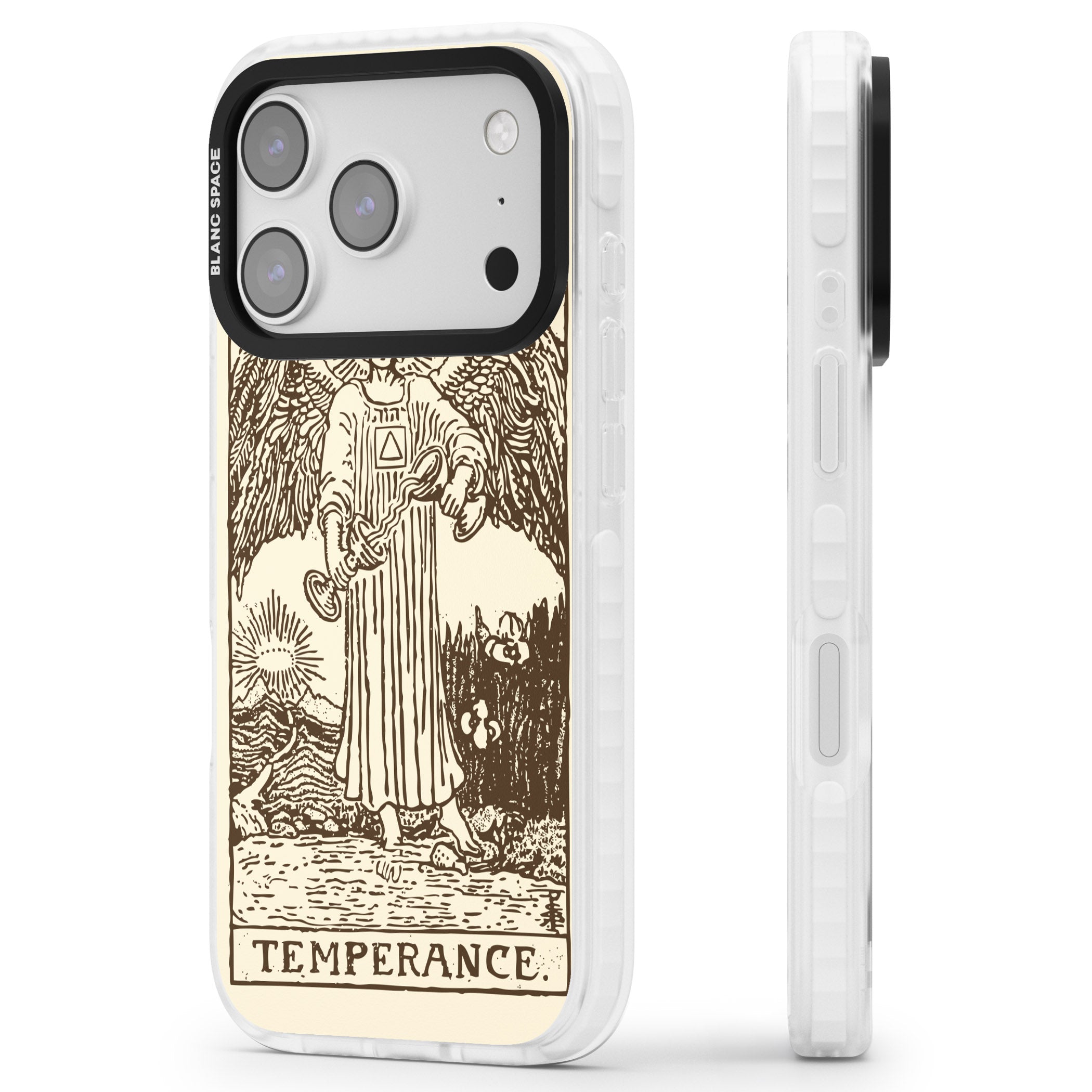 Personalised Temperance Tarot Card (Cream) iPhone 17 Pro Impact Clear Phone Case Side Profile