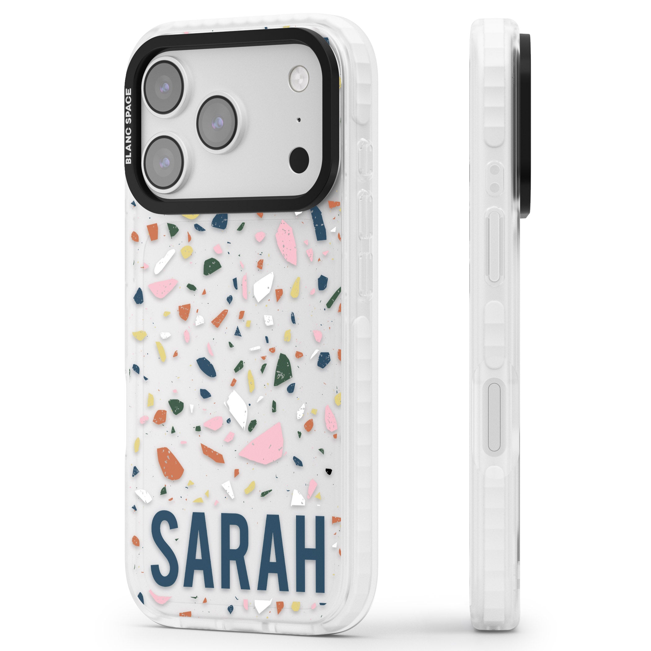 Personalised Terrazzo iPhone 17 Pro Max Impact Clear Phone Case Side Profile