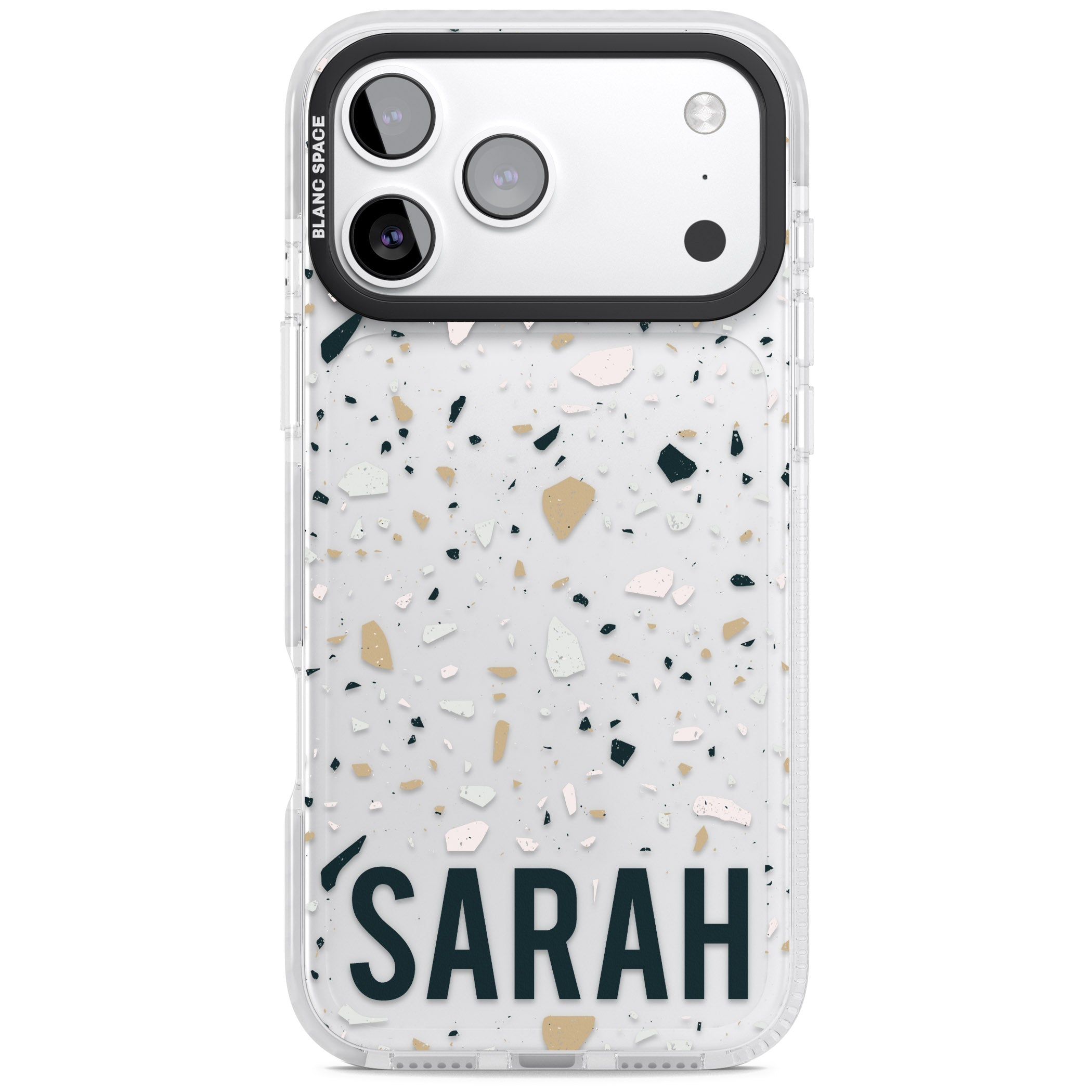 Personalised Terrazzo Blue, Pink, Brown iPhone 17 Pro Impact Clear Phone Case