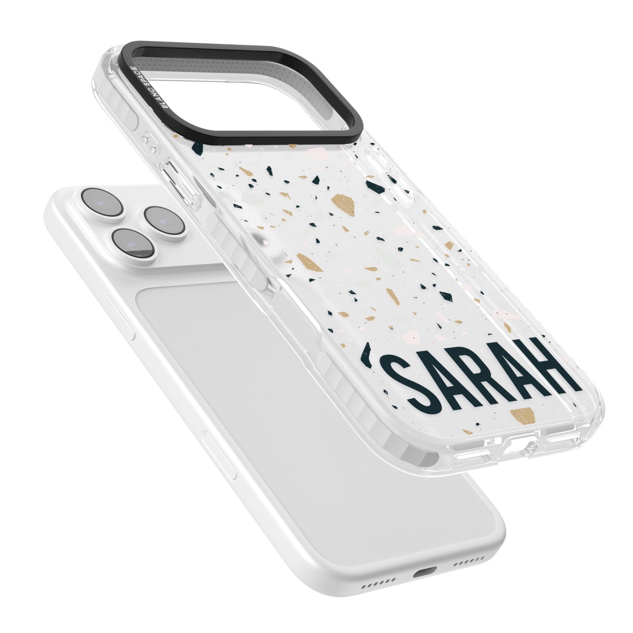 Personalised Terrazzo Blue, Pink, Brown iPhone 17 Pro Max Impact Clear Phone Case Colours