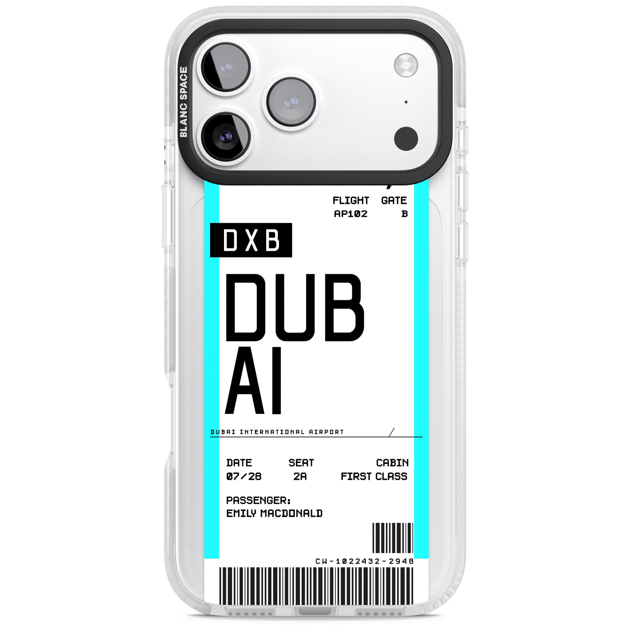 Personalised Dubai Boarding Pass iPhone 17 Pro Impact Clear Phone Case