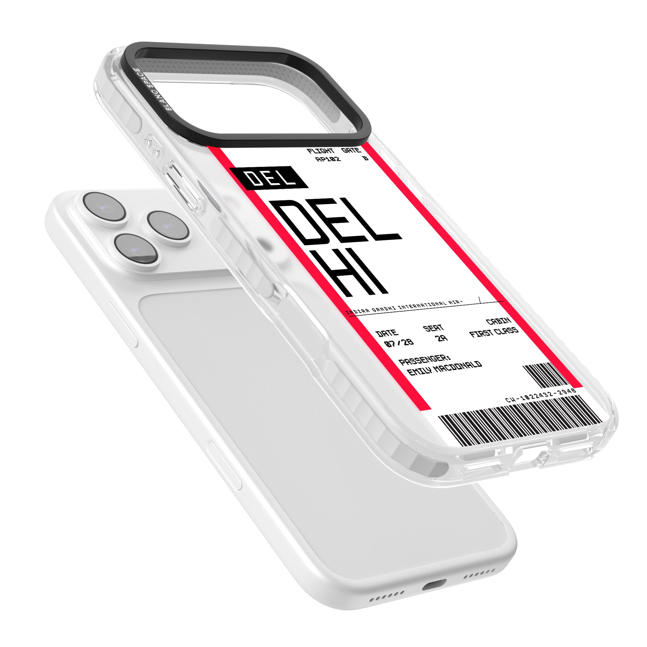 Personalised Delhi Boarding Pass iPhone 17 Pro Impact Clear Phone Case Colours