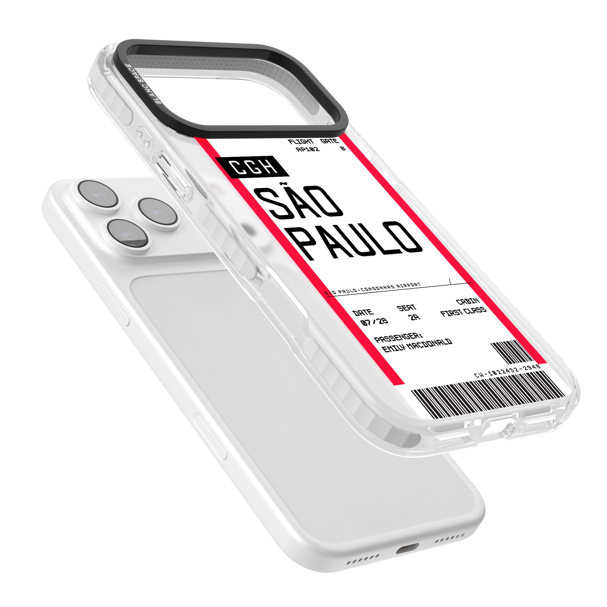 Personalised São Paulo Boarding Pass iPhone 17 Pro Impact Clear Phone Case Colours