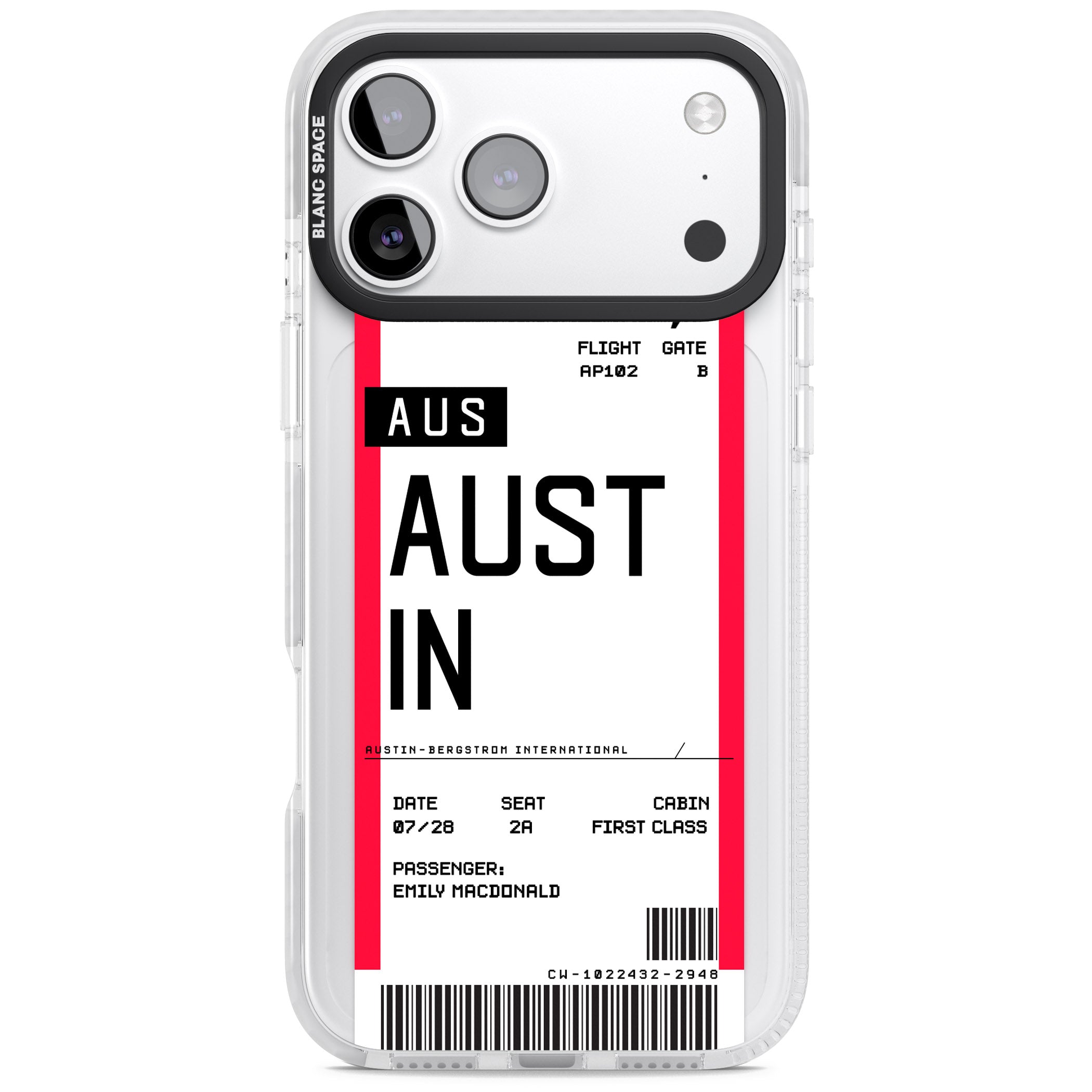 Personalised Austin Boarding Pass iPhone 17 Pro Max Impact Clear Phone Case