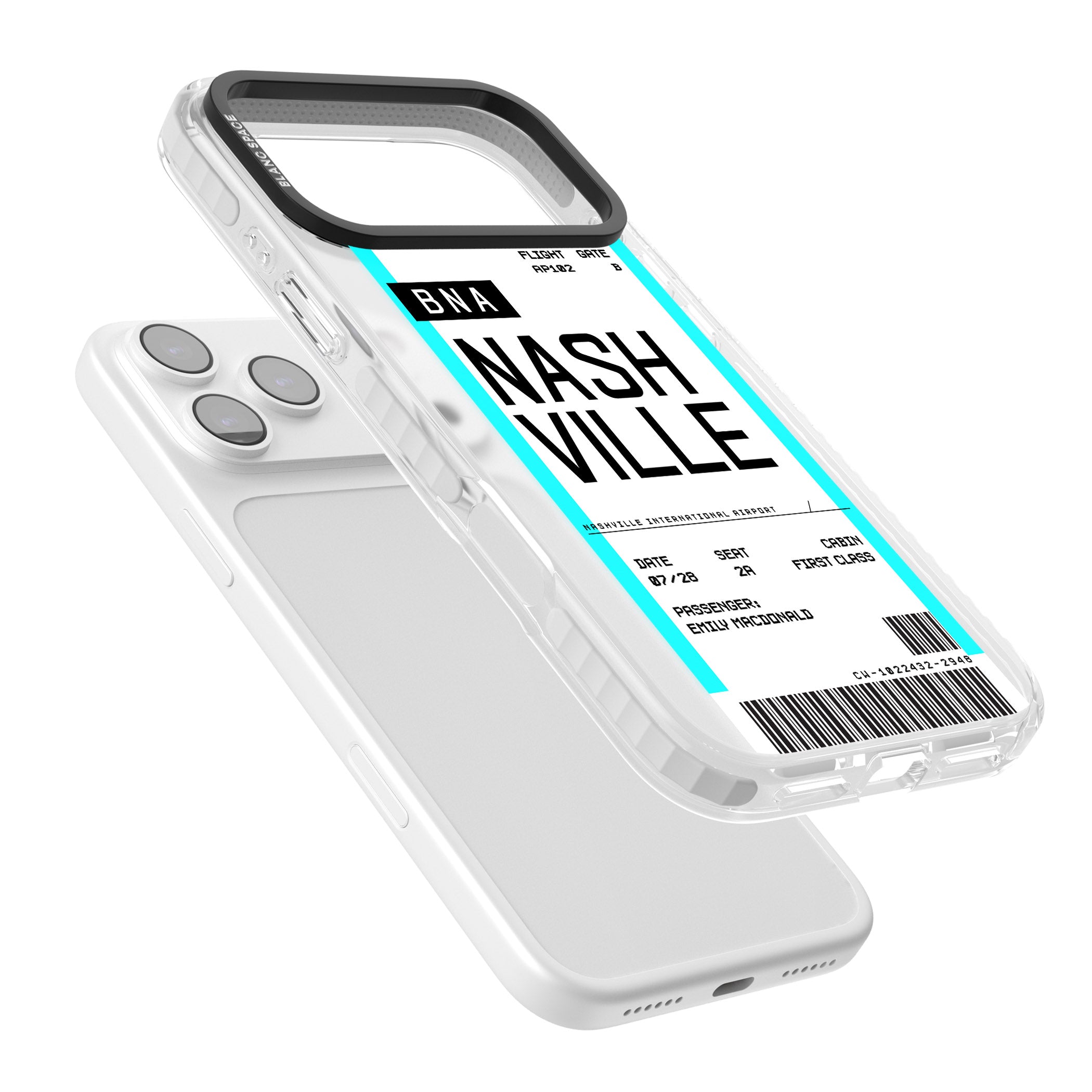 Personalised Nashville Boarding Pass iPhone 17 Pro Impact Clear Phone Case Colours