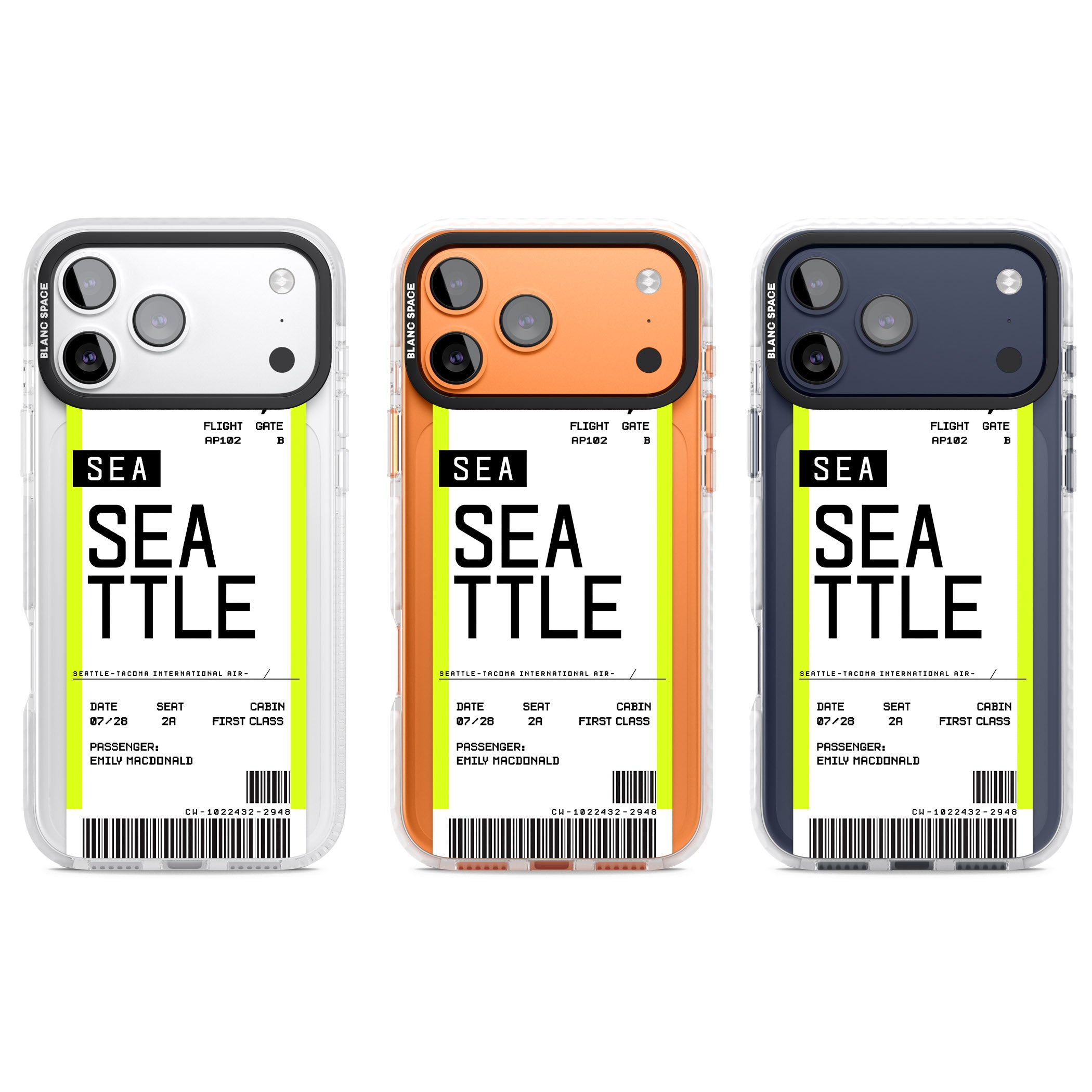 Personalised Seattle Boarding Pass iPhone 17 Pro Impact Clear Phone Case APT Impact Protection