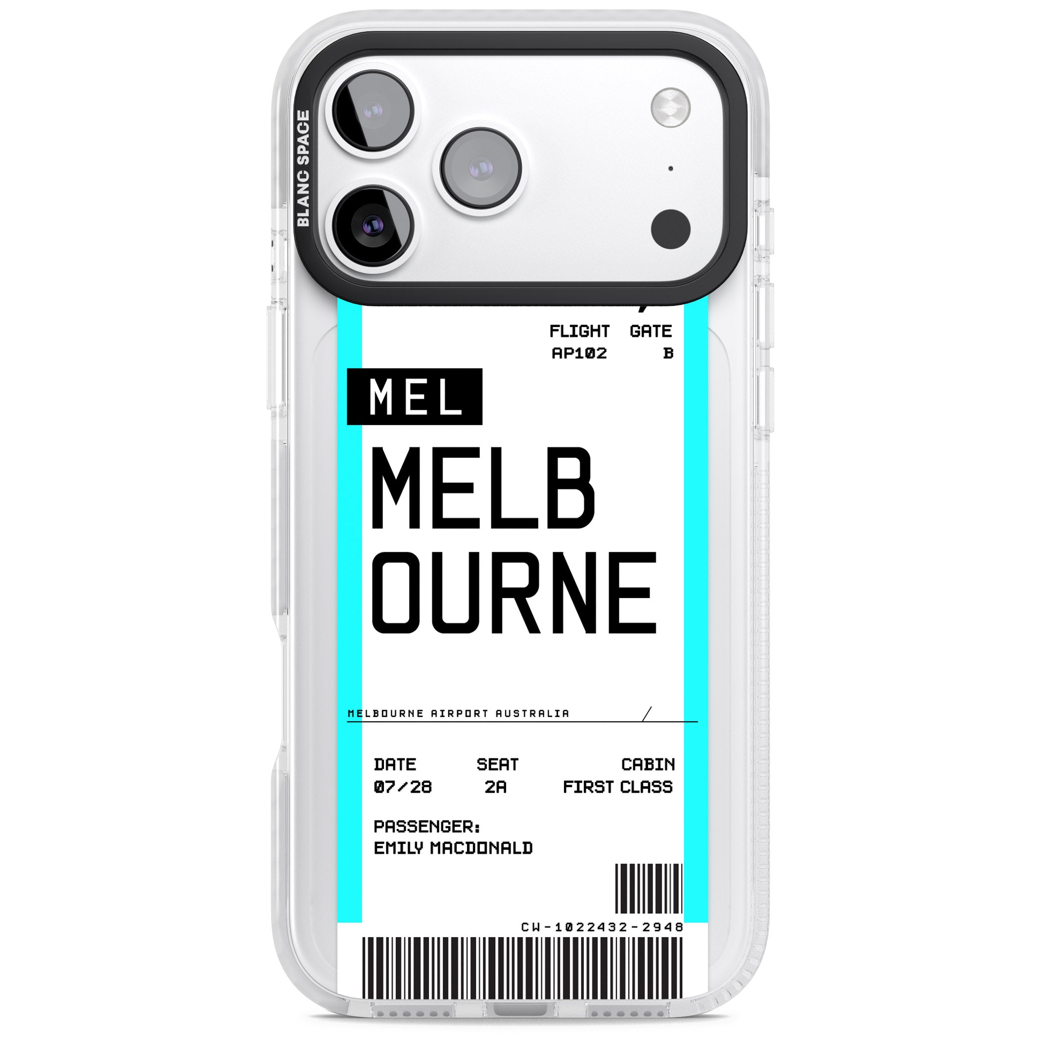 Personalised Melbourne Boarding Pass iPhone 17 Pro Impact Clear Phone Case