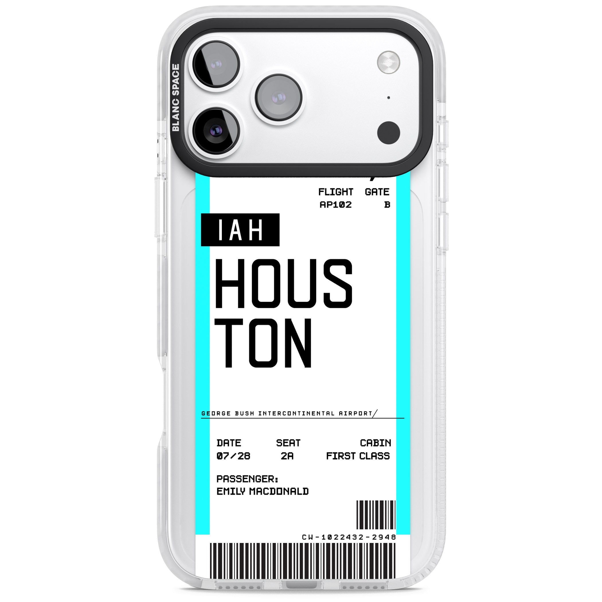 Personalised Houston Boarding Pass iPhone 17 Pro Impact Clear Phone Case