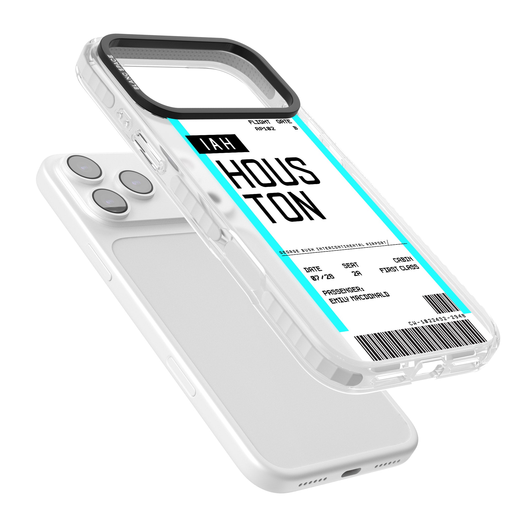 Personalised Houston Boarding Pass iPhone 17 Pro Max Impact Clear Phone Case Colours