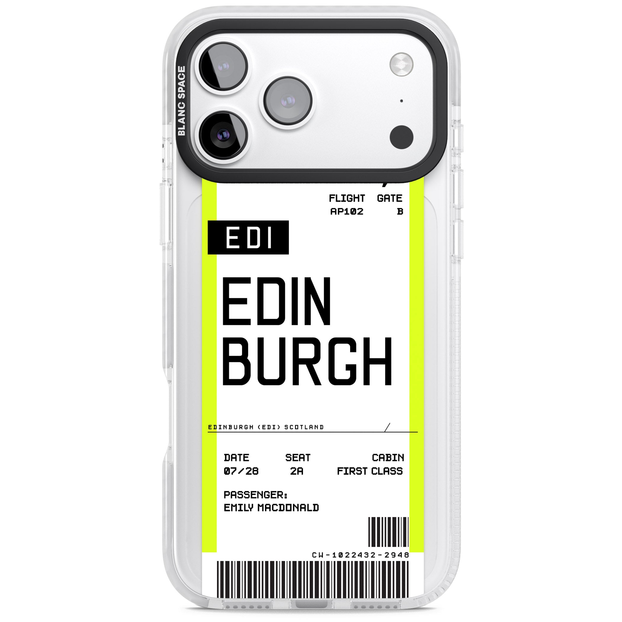 Personalised Edinburgh Boarding Pass iPhone 17 Pro Impact Clear Phone Case