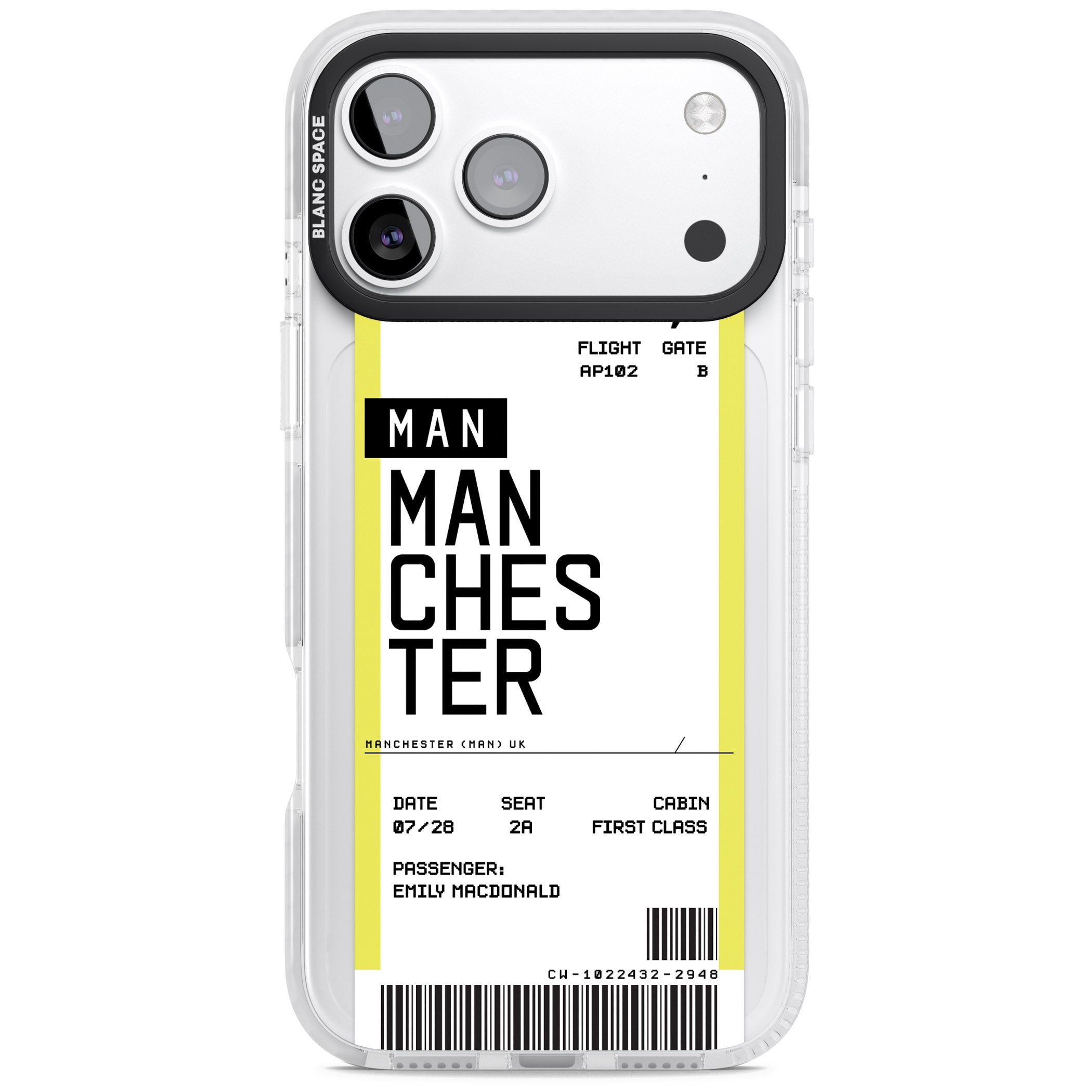 Personalised Manchester Boarding Pass iPhone 17 Pro Max Impact Clear Phone Case