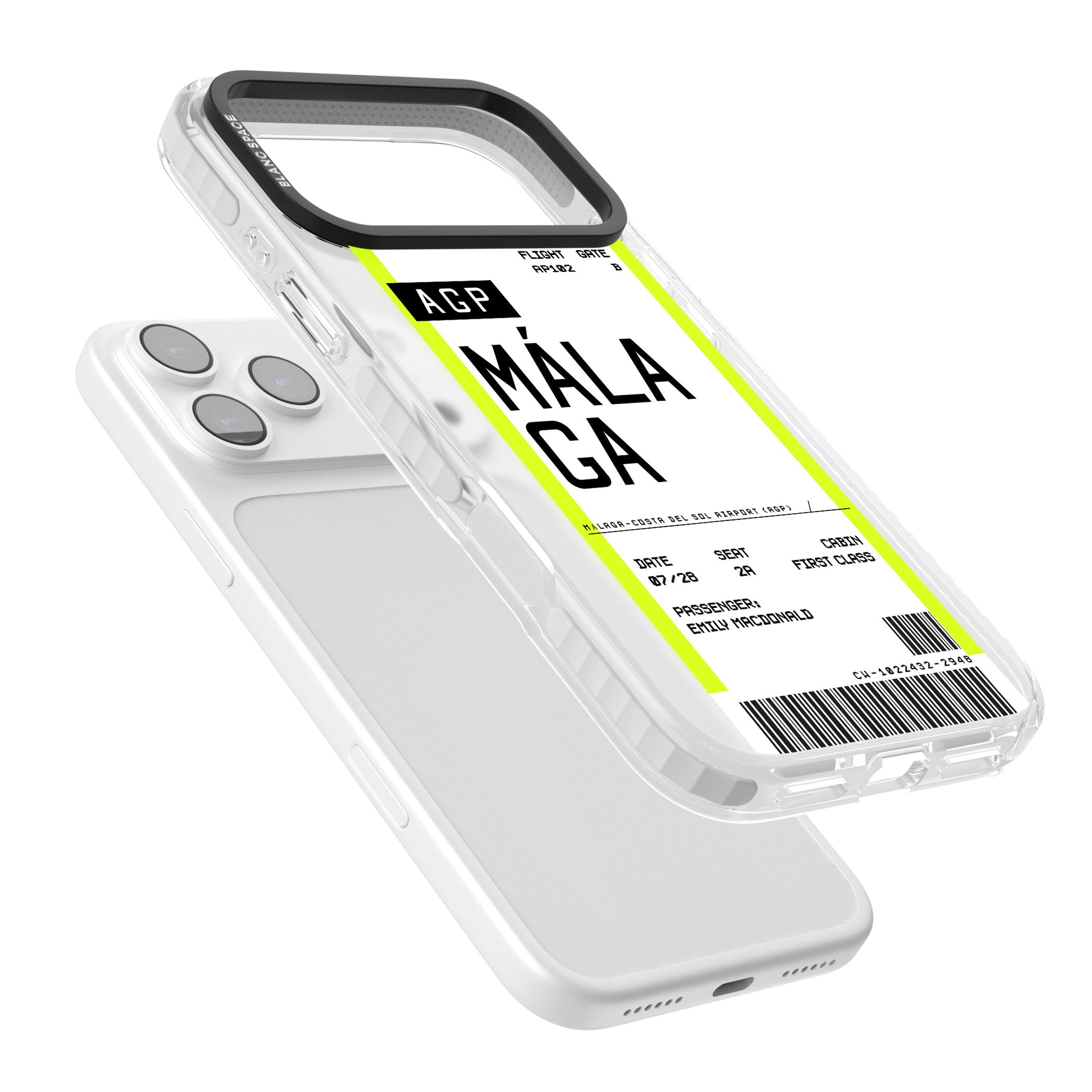 Personalised Málaga Boarding Pass iPhone 17 Pro Impact Clear Phone Case Colours