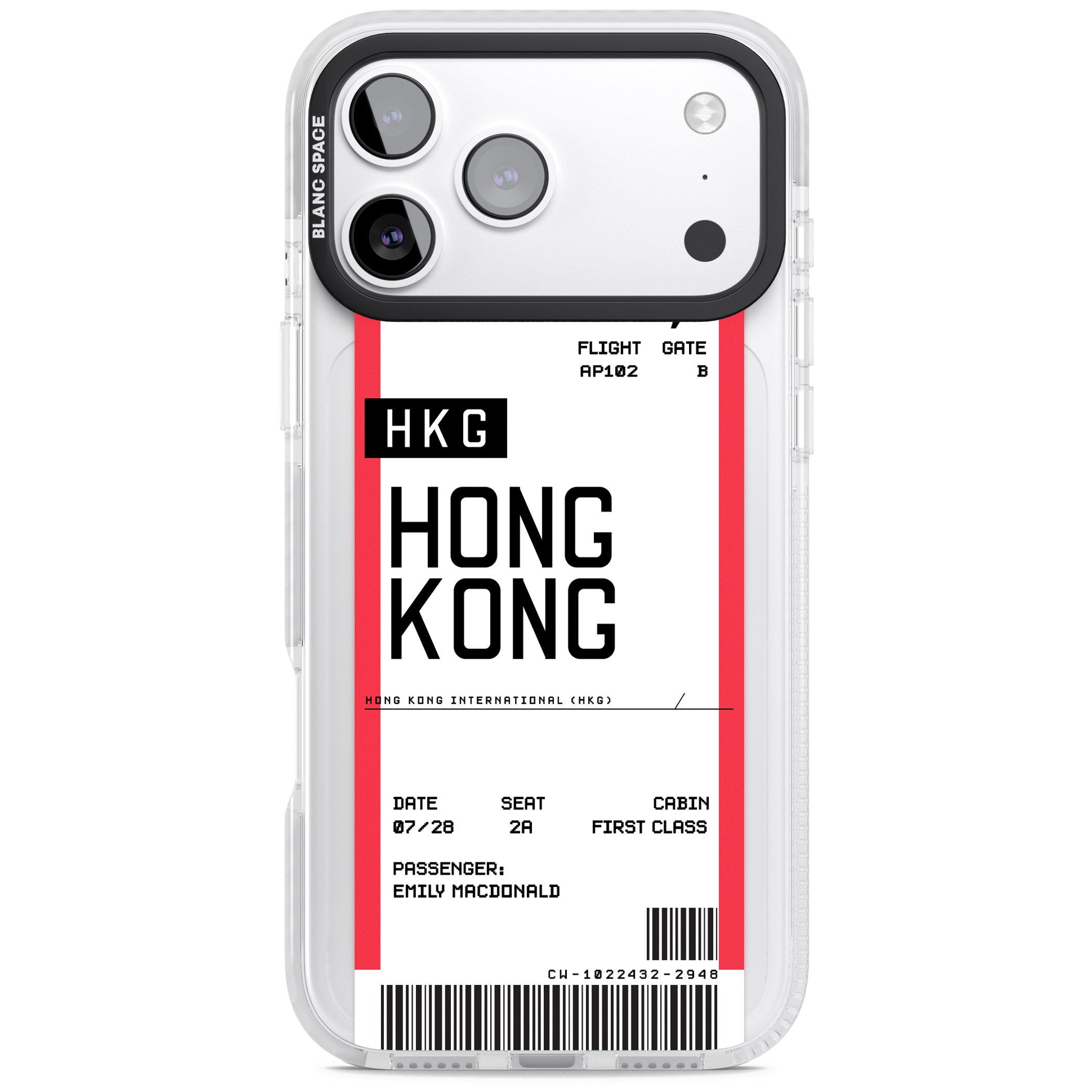 Personalised Hong Kong Boarding Pass iPhone 17 Pro Impact Clear Phone Case