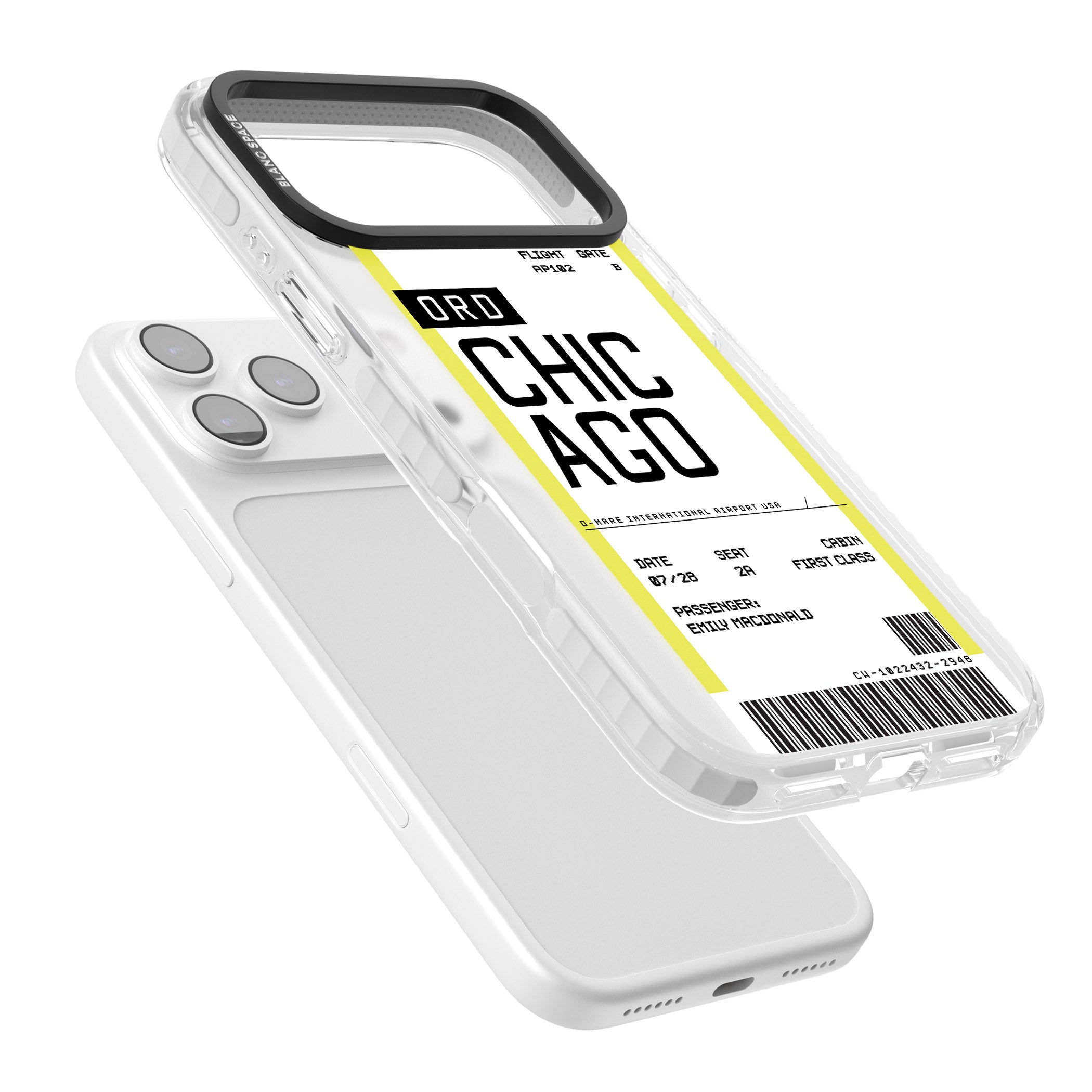 Personalised Chicago Boarding Pass iPhone 17 Pro Impact Clear Phone Case Colours