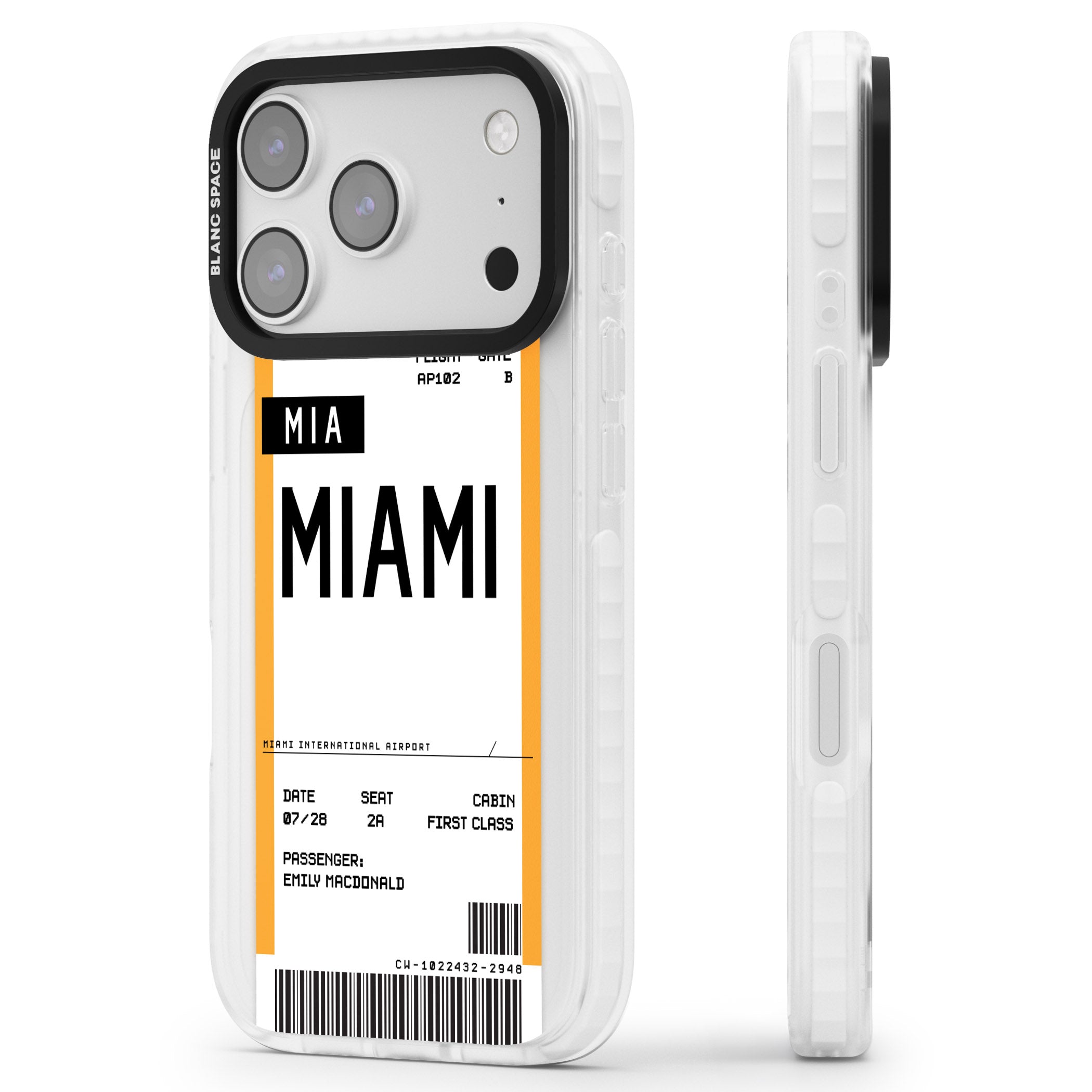 Personalised Miami Boarding Pass iPhone 17 Pro Max Impact Clear Phone Case Side Profile