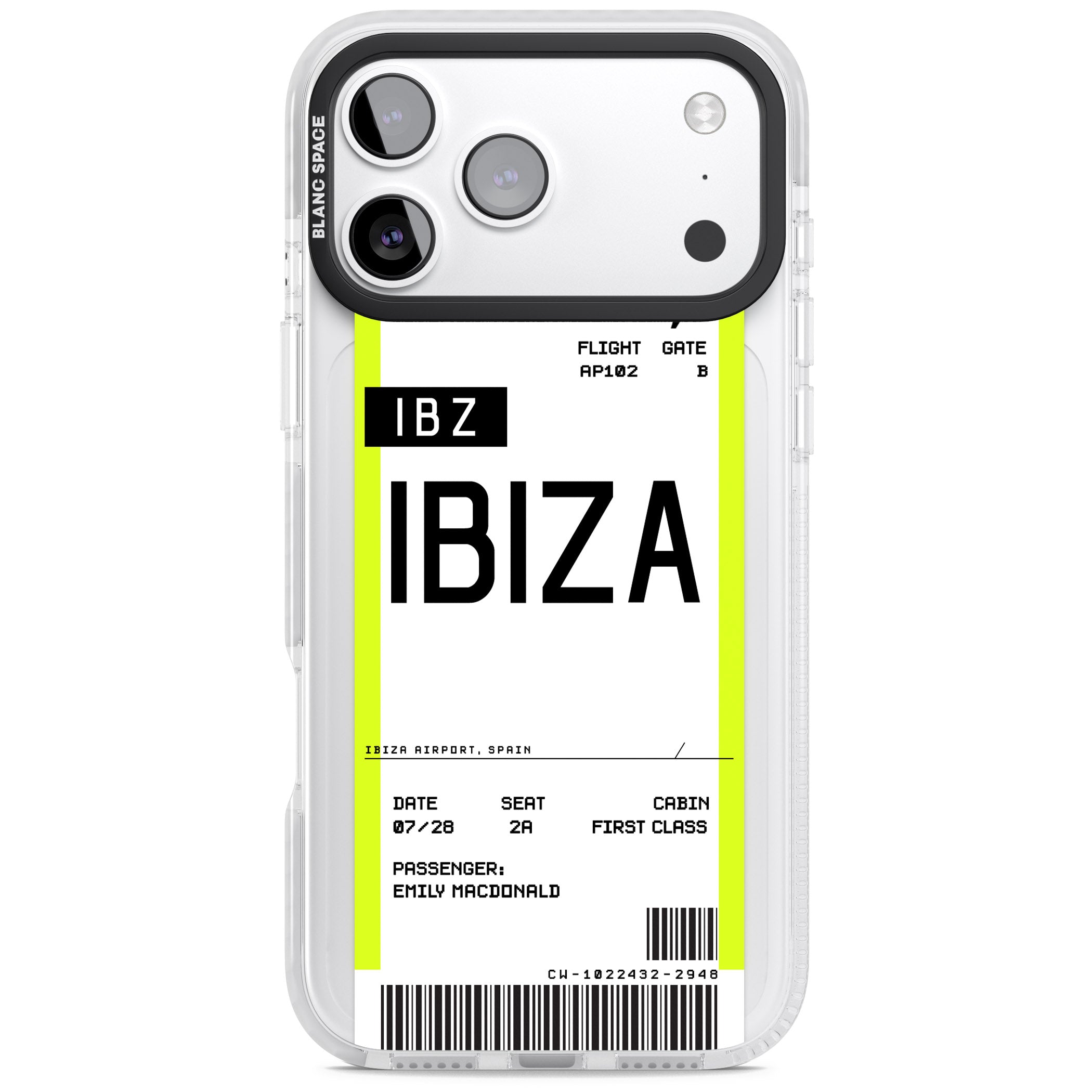 Personalised Ibiza Boarding Pass iPhone 17 Pro Impact Clear Phone Case