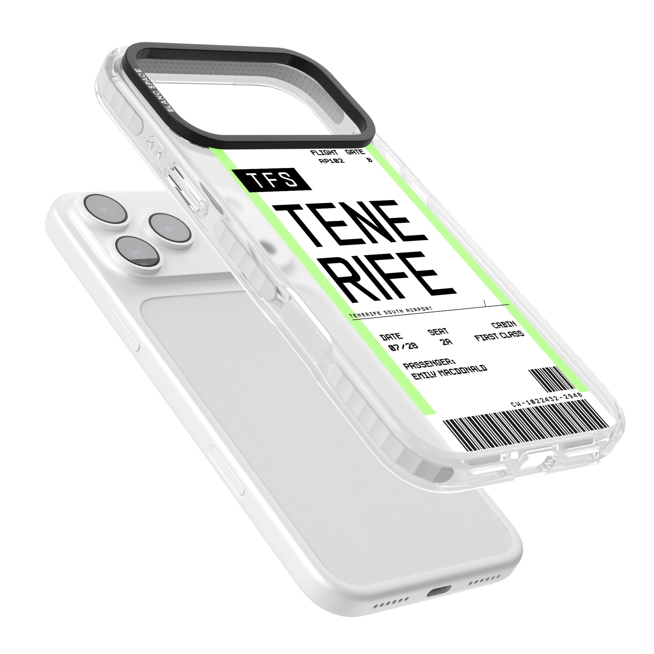 Personalised Tenerife Boarding Pass iPhone 17 Pro Max Impact Clear Phone Case Colours