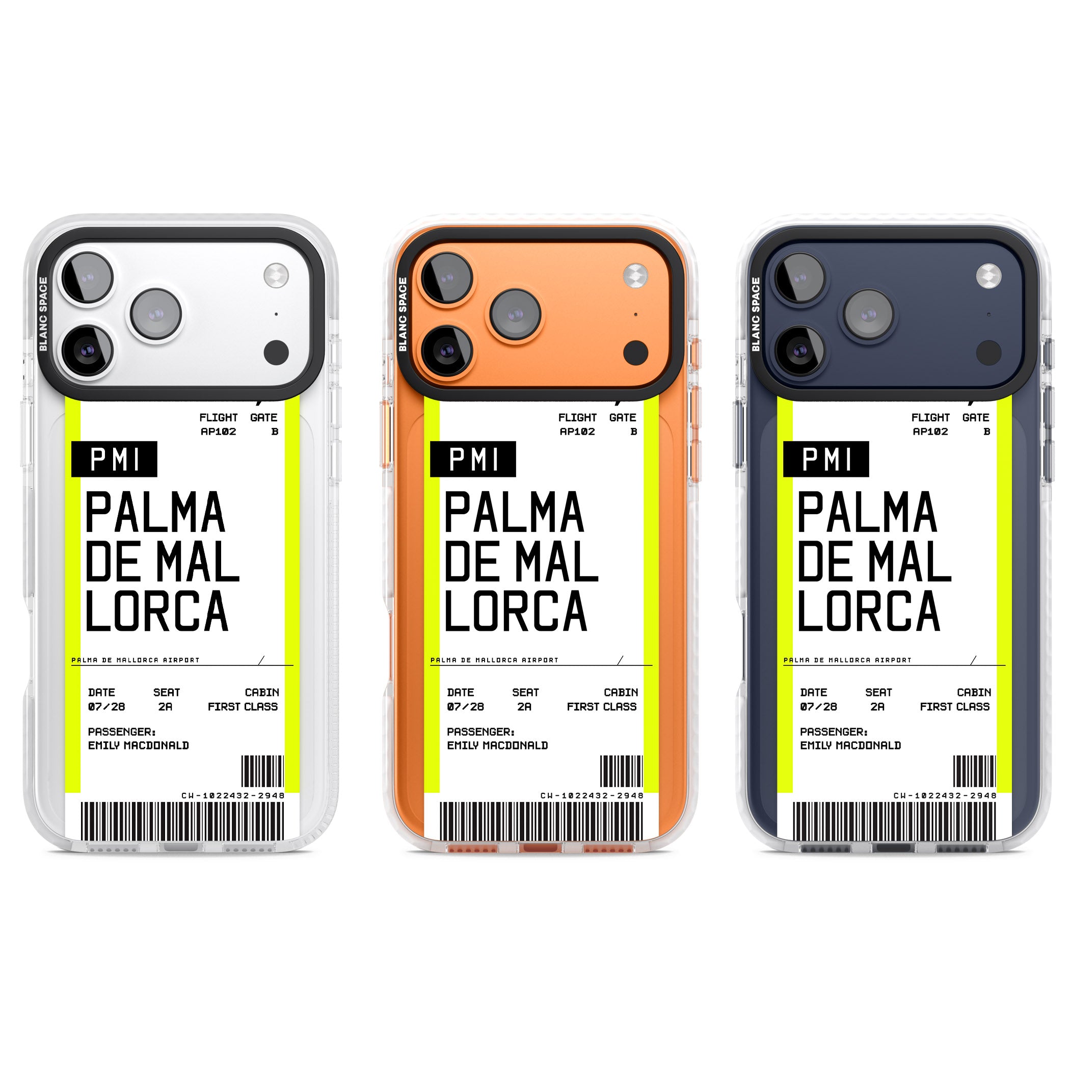 Personalised Palma De Mallorca Boarding Pass iPhone 17 Pro Impact Clear Phone Case APT Impact Protection