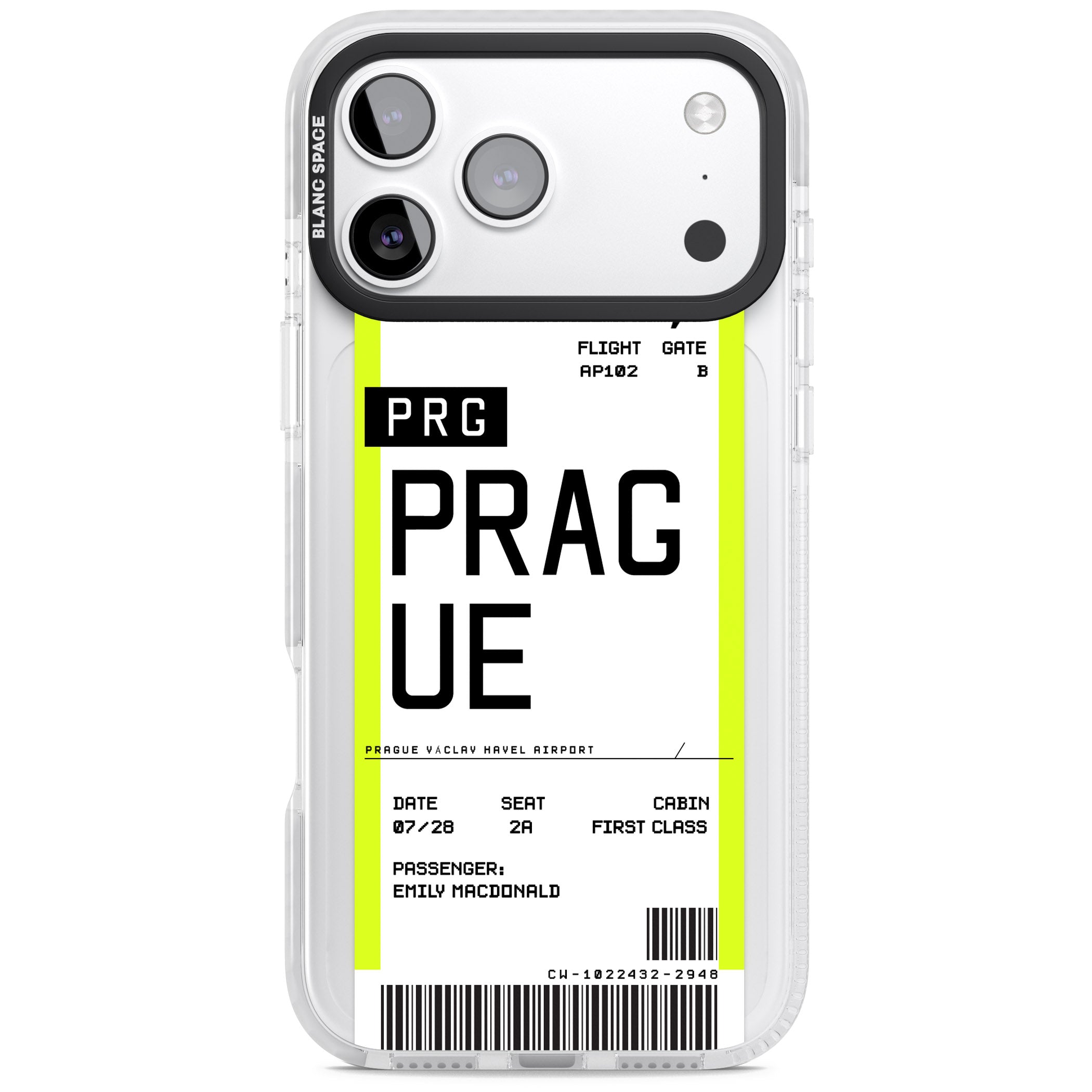 Personalised Prague Boarding Pass iPhone 17 Pro Impact Clear Phone Case