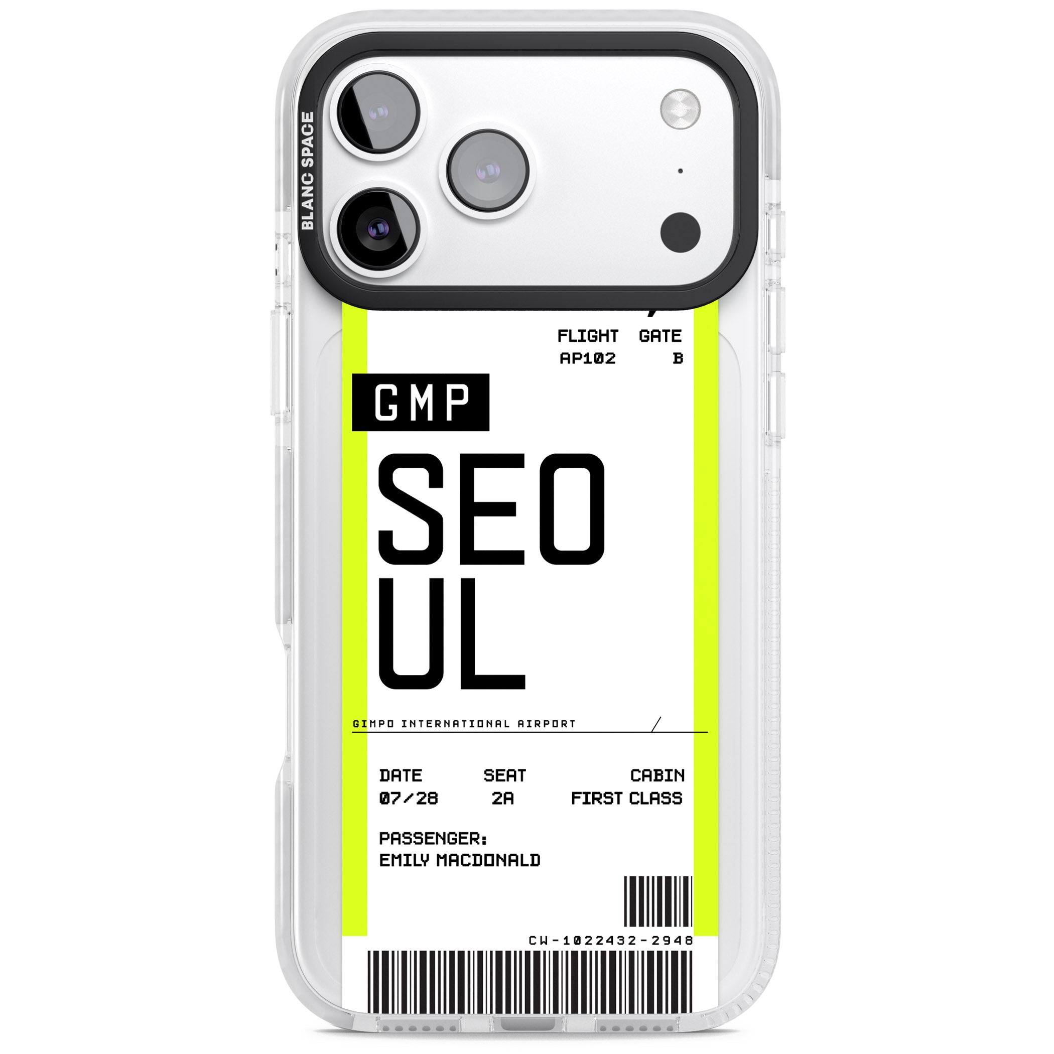 Personalised Seoul Boarding Pass iPhone 17 Pro Max Impact Clear Phone Case