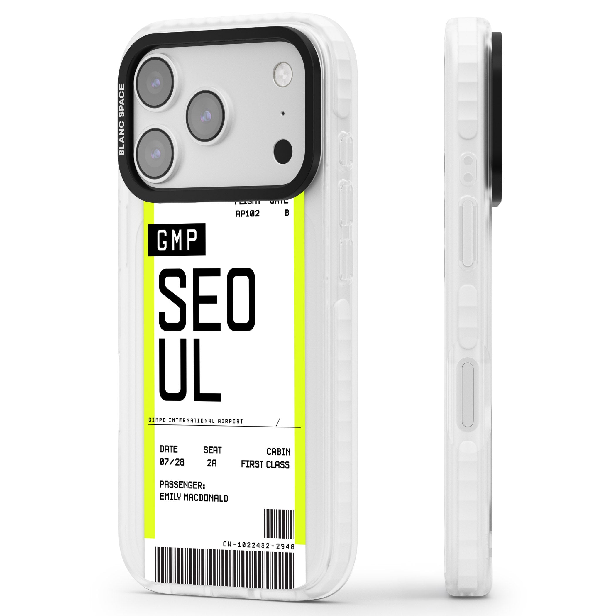 Personalised Seoul Boarding Pass iPhone 17 Pro Max Impact Clear Phone Case Side Profile