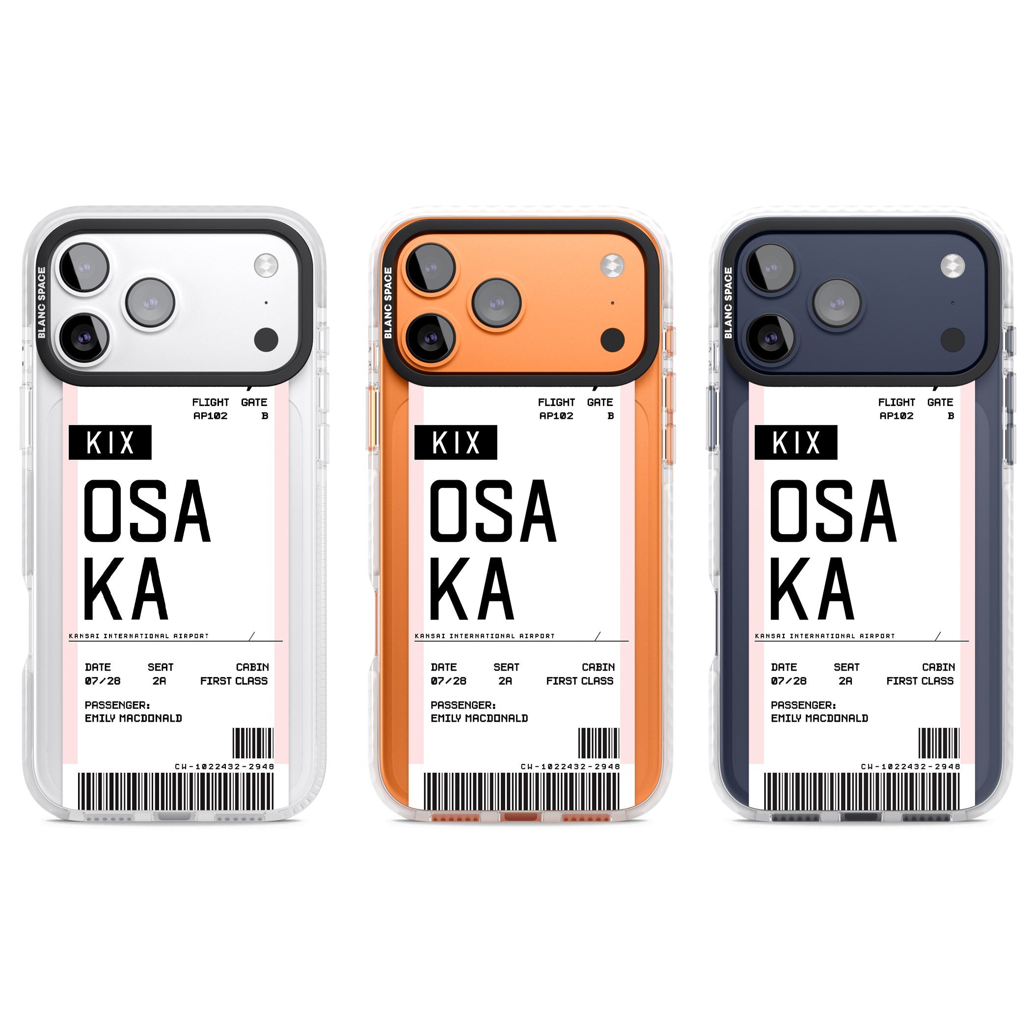 Personalised Osaka Boarding Pass iPhone 17 Pro Impact Clear Phone Case APT Impact Protection