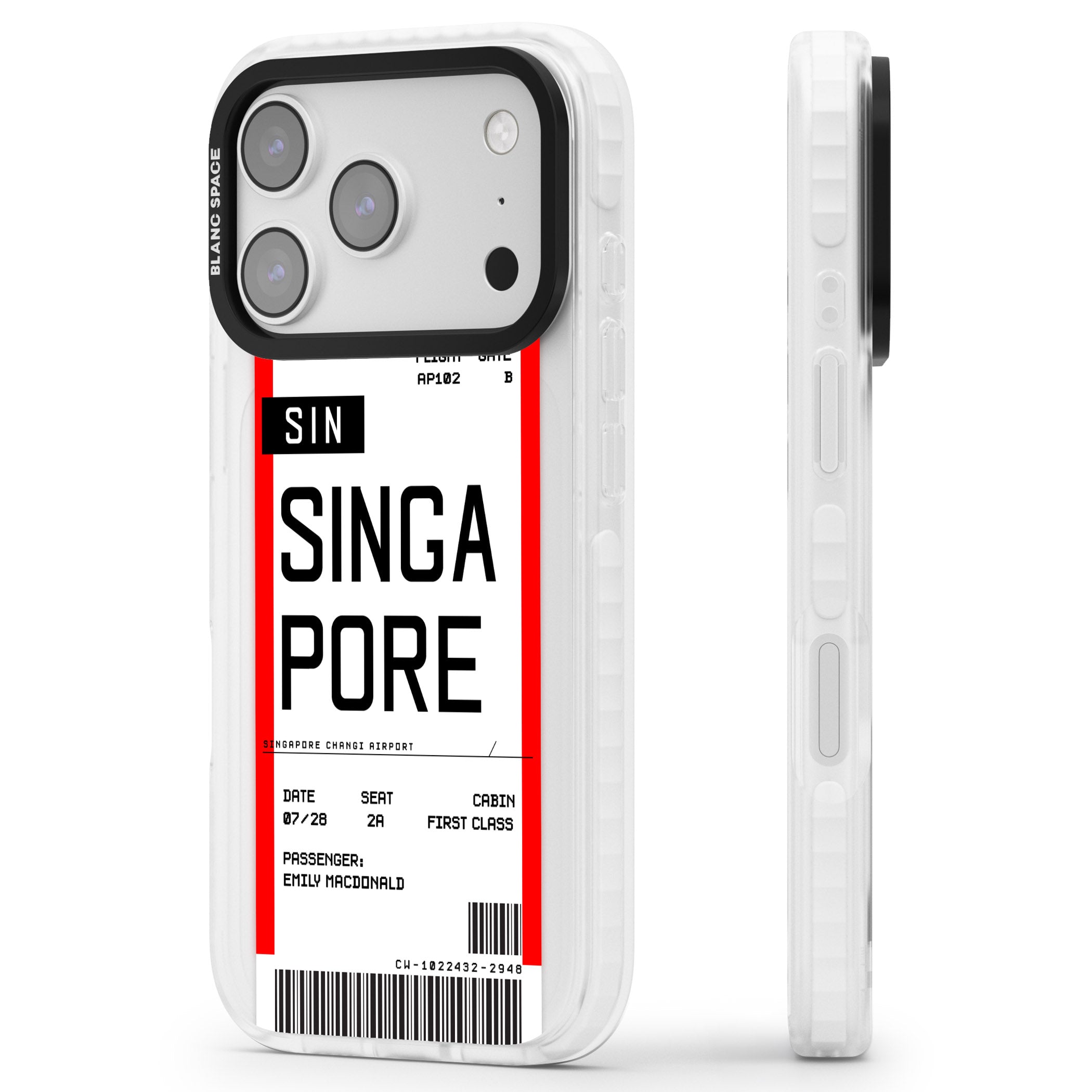 Personalised Singapore Boarding Pass iPhone 17 Pro Max Impact Clear Phone Case Side Profile