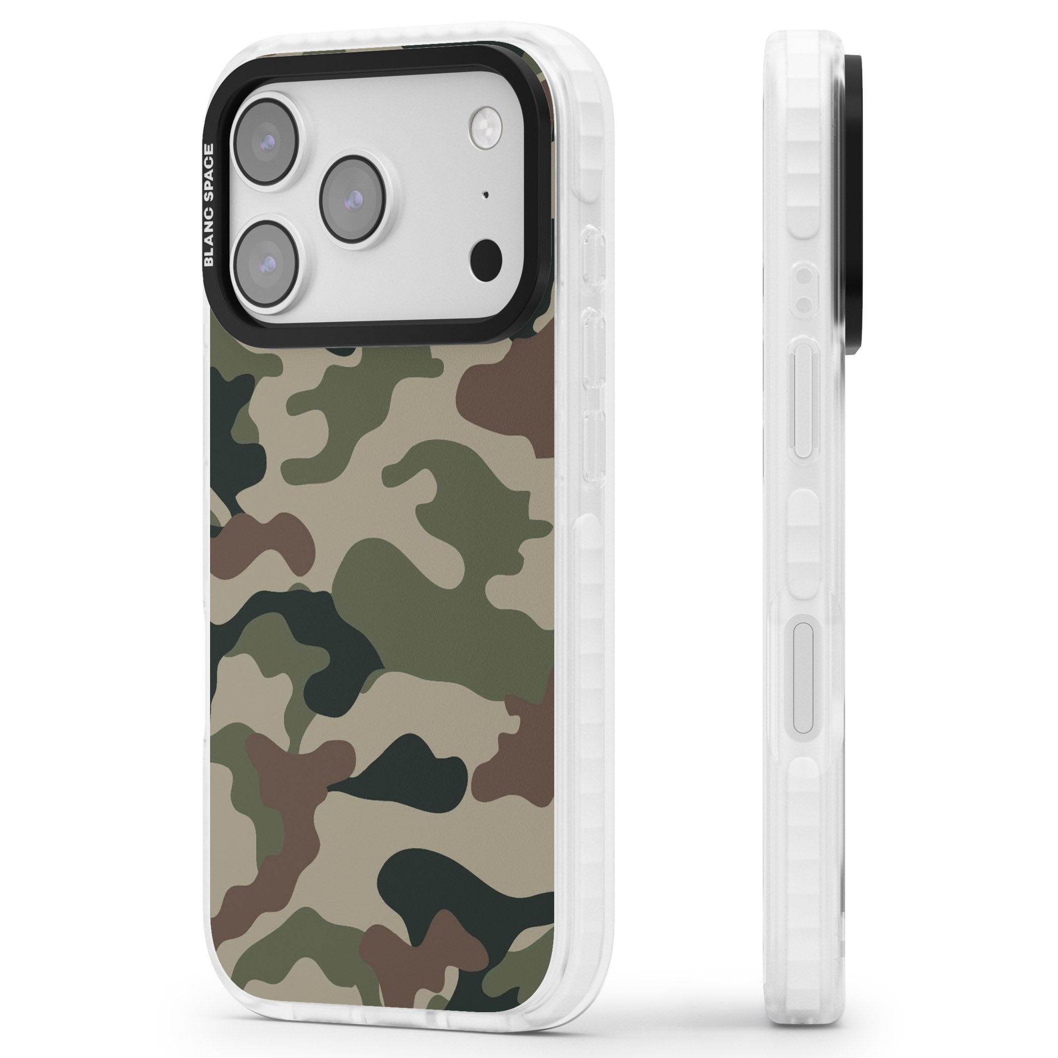 Green And Brown Camo iPhone 17 Pro Max Impact Clear Phone Case Side Profile