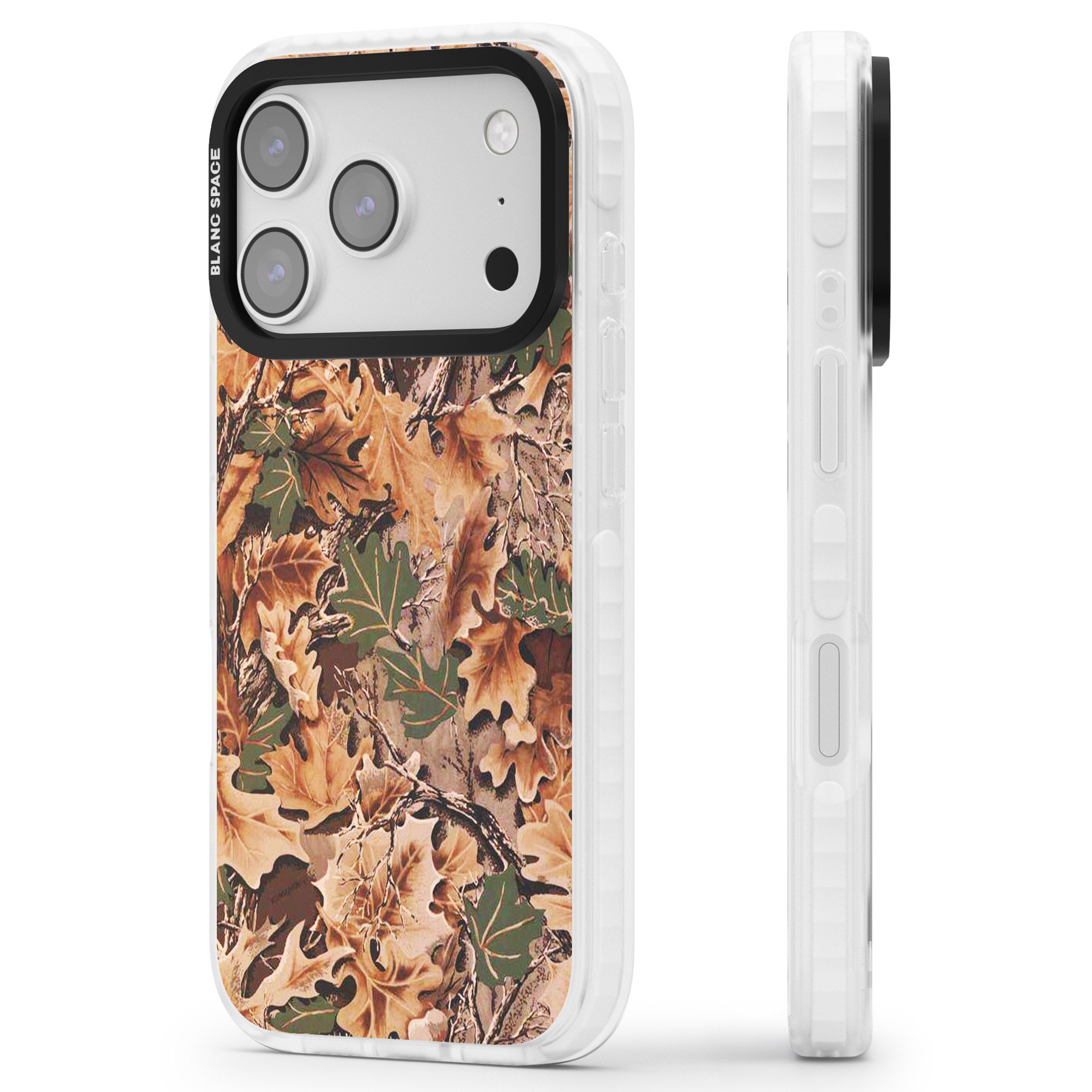 Leaves Camo iPhone 17 Pro Impact Clear Phone Case Side Profile