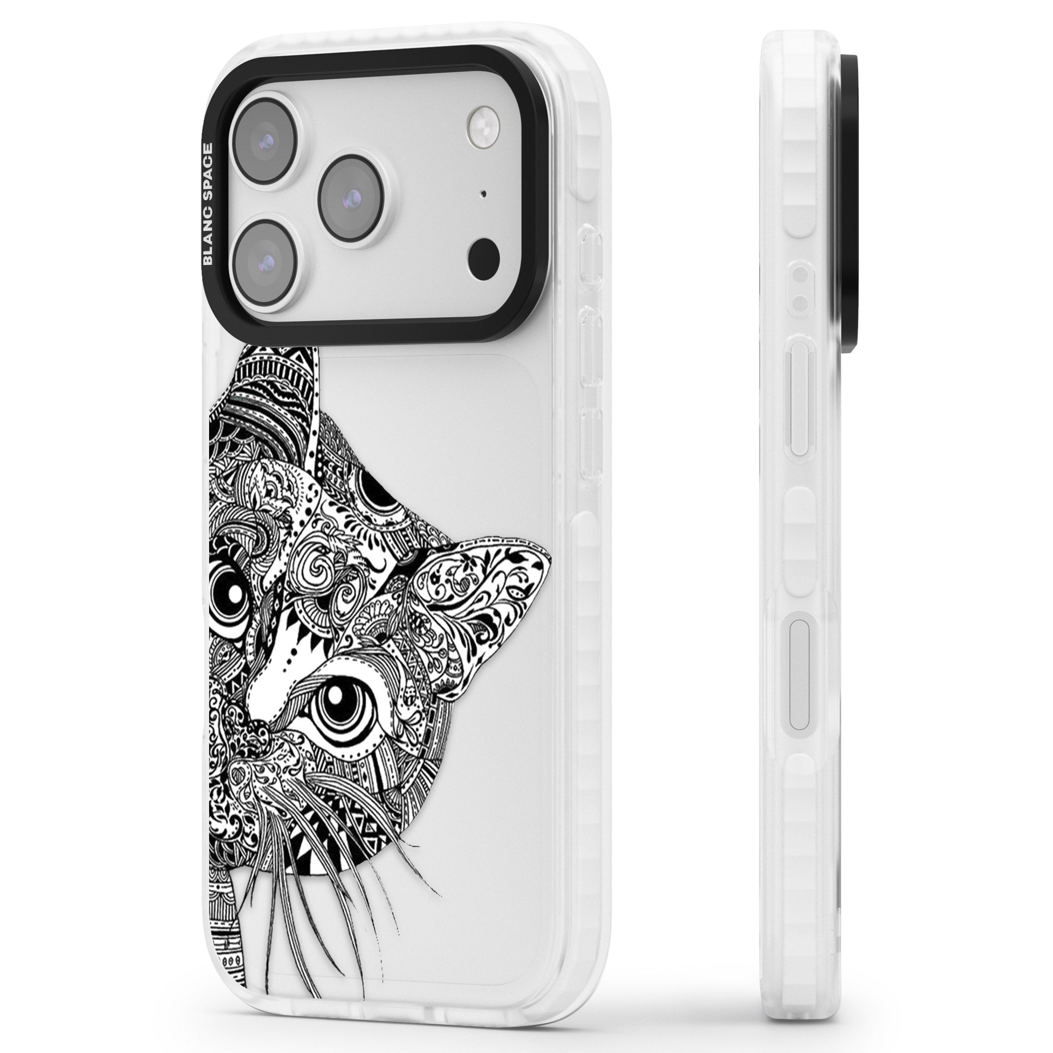 Henna Cat iPhone 17 Pro Impact Clear Phone Case Side Profile