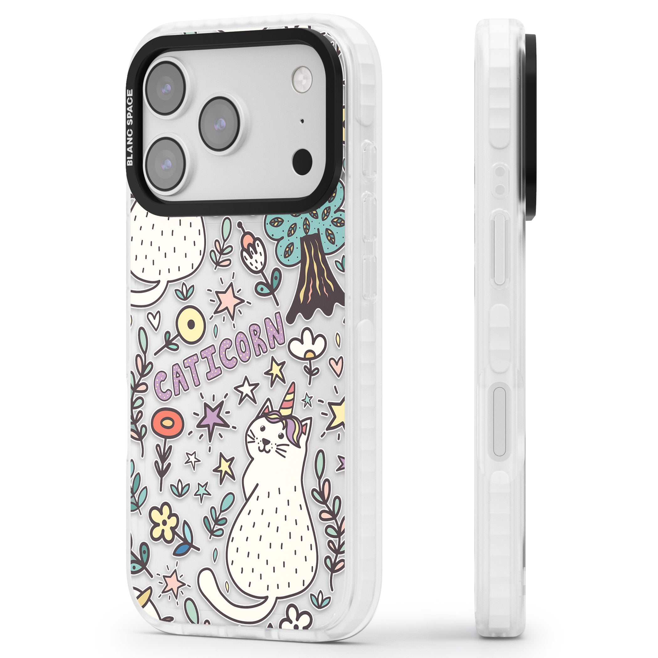 Caticorn Pattern iPhone 17 Pro Impact Clear Phone Case Side Profile