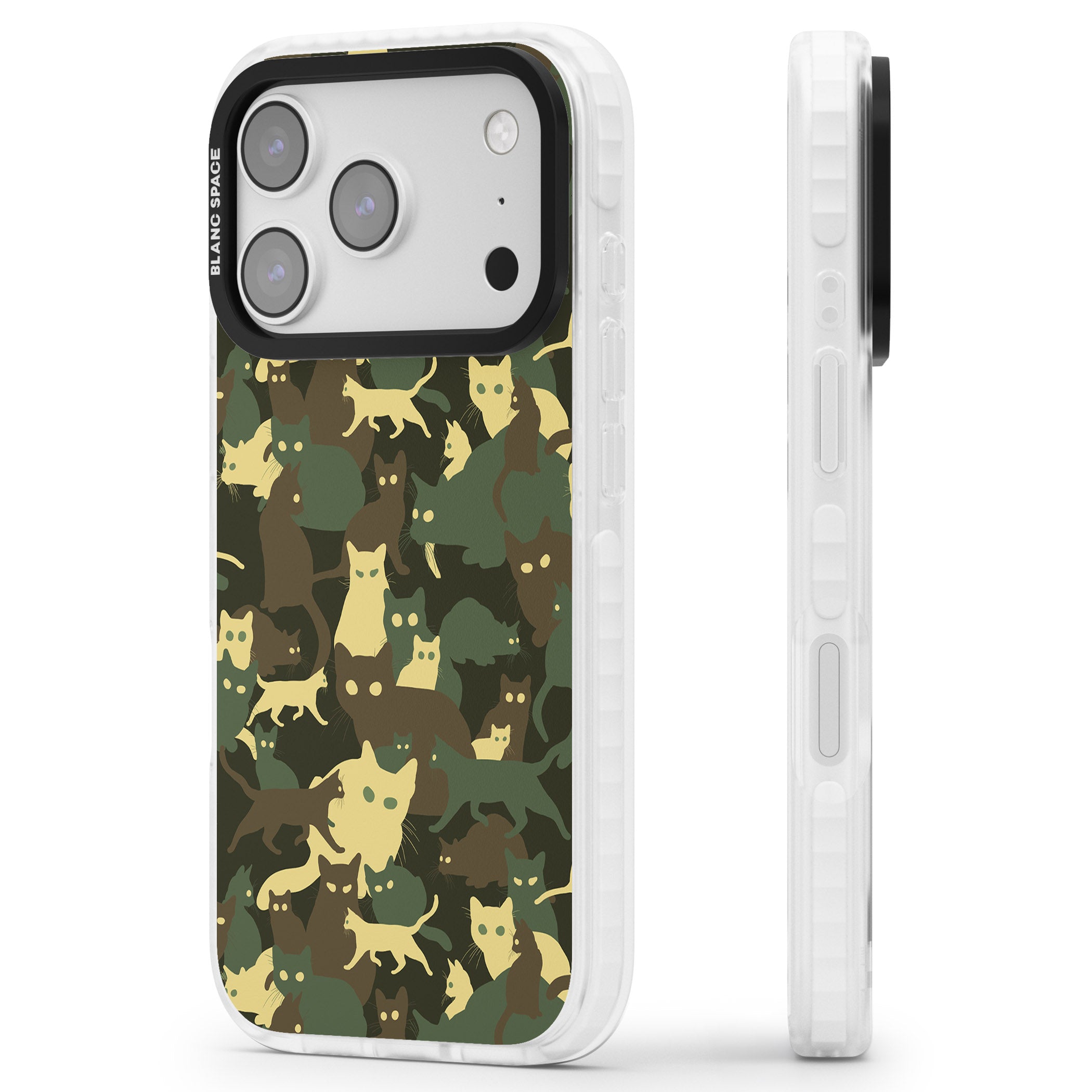 Forest Cat Camo iPhone 17 Pro Impact Clear Phone Case Side Profile