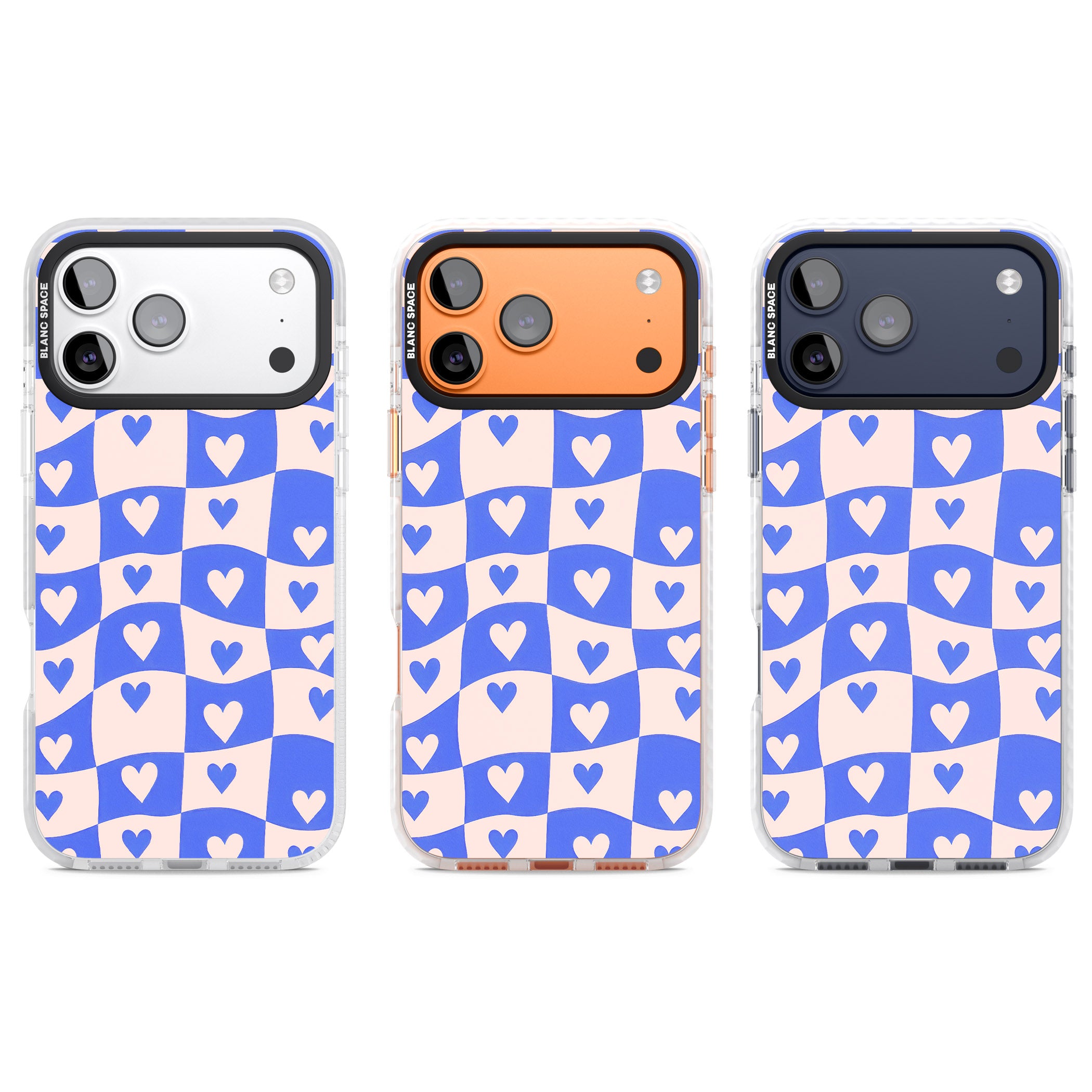 Blue Wavy Checked Hearts iPhone 17 Pro Impact Clear Phone Case APT Impact Protection